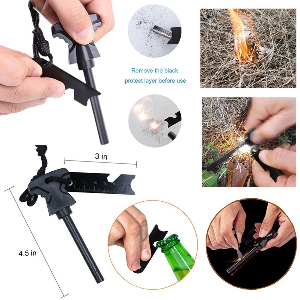 Emergency Survival Kit 13-in-1: Bracelet, Fire Starter, Whistle, Wood Cutter,…