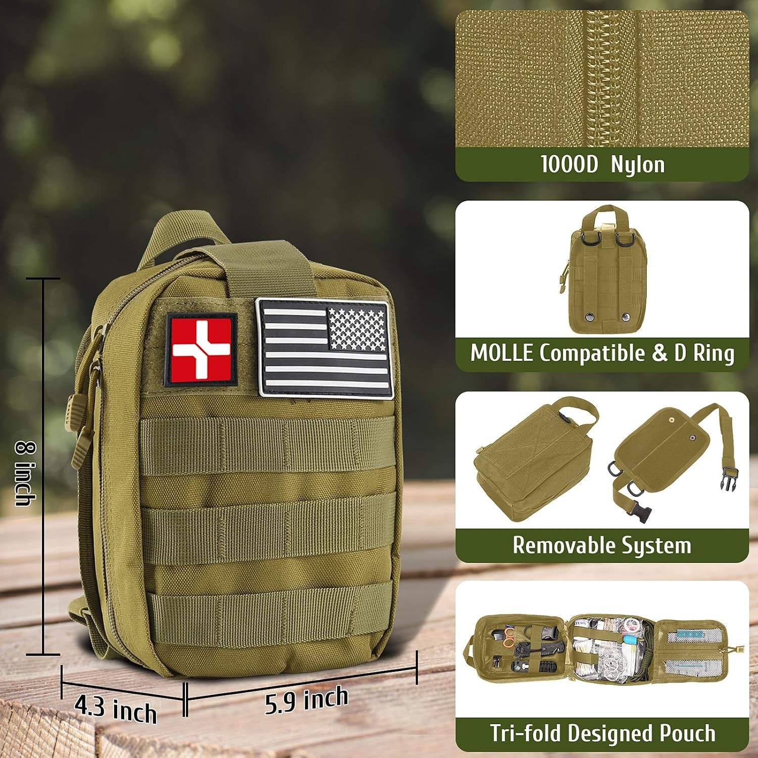 170 PCS Survival First Aid Kit Trauma Emergency Medical Supplies Hiking Camping