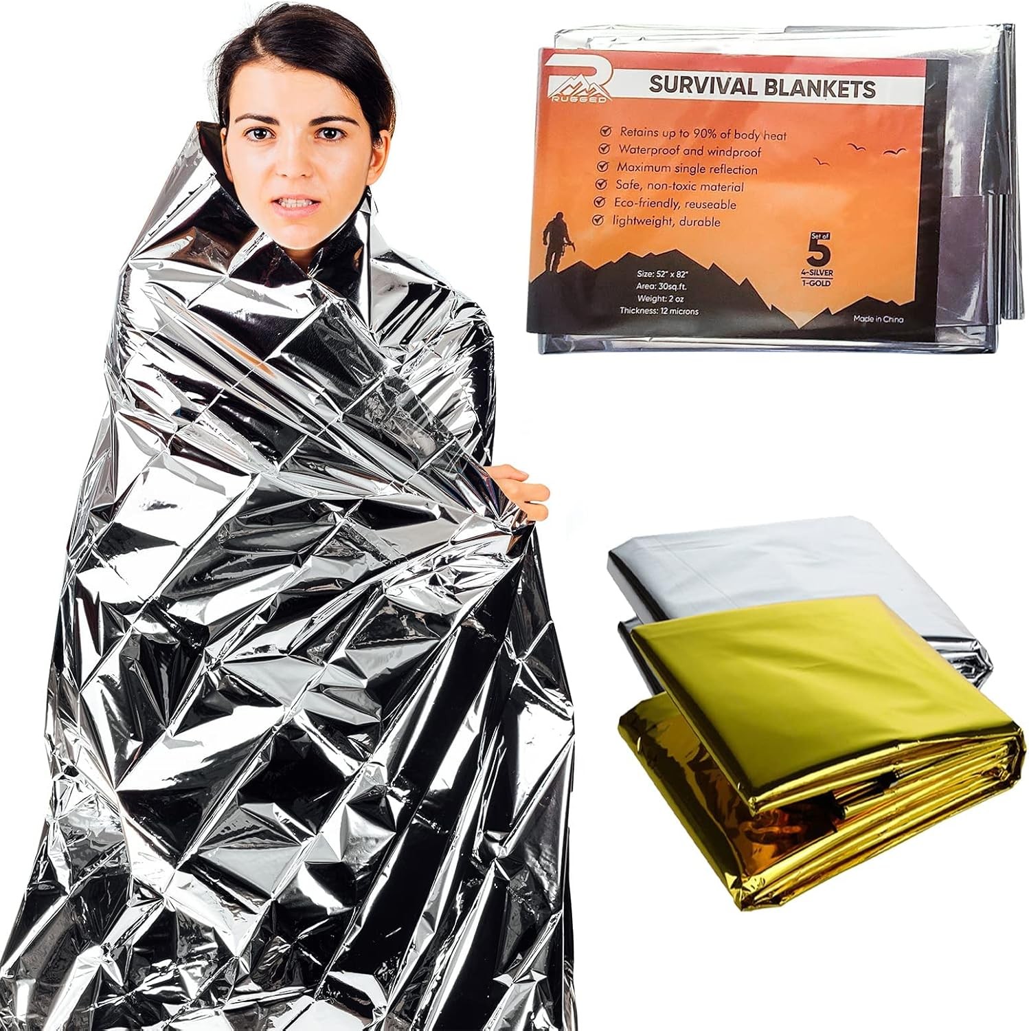 Compact Thermal Emergency Blankets 5pk