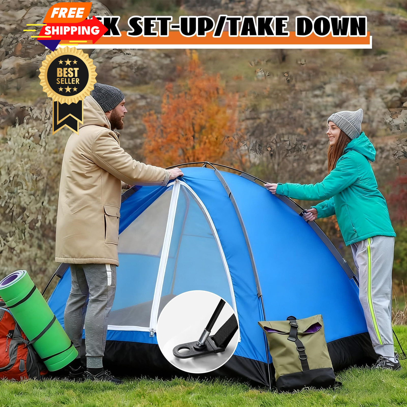 Vekclit 1PCS Tent Poles for Wakeman 2-Person Camping Tent, 169”, Black