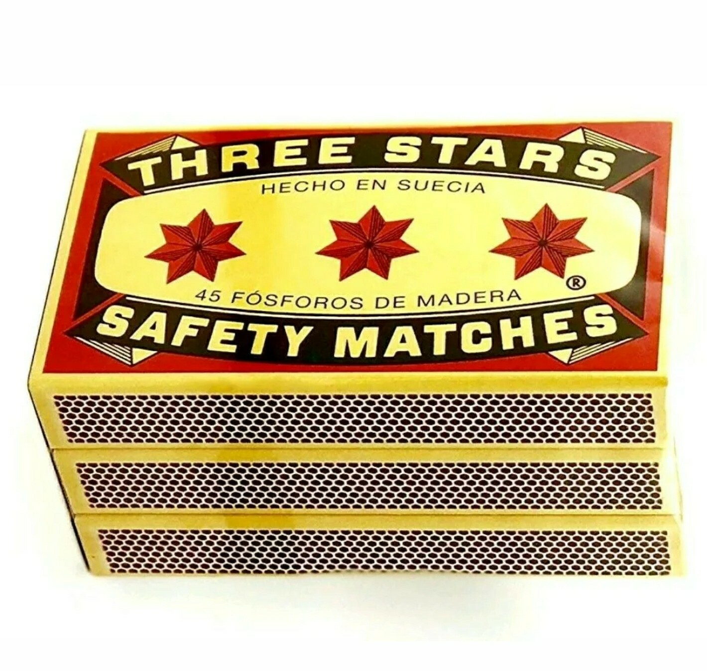 THREE STARS SWEDEN SAFETY MATCHES large 3.7 in/9.4cm