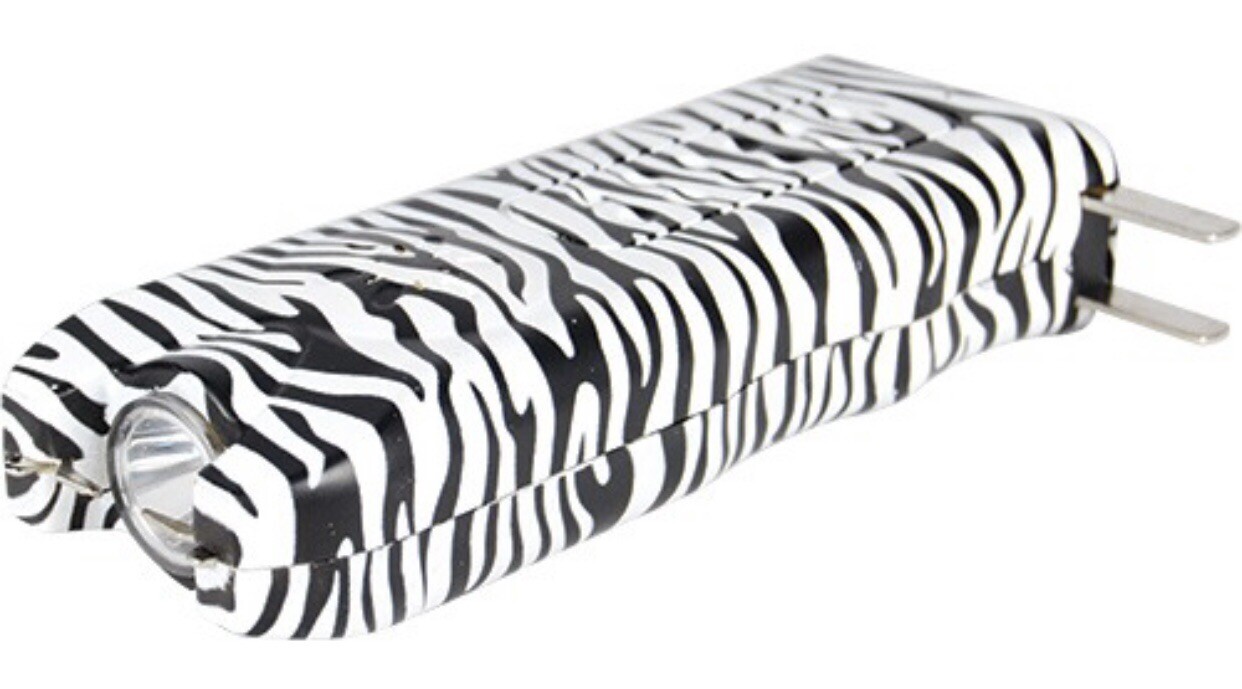 POLICE ZEBRA Rechargeable LED Stun Gun + Case PERSONAL ALARM WOMEN Self Defense