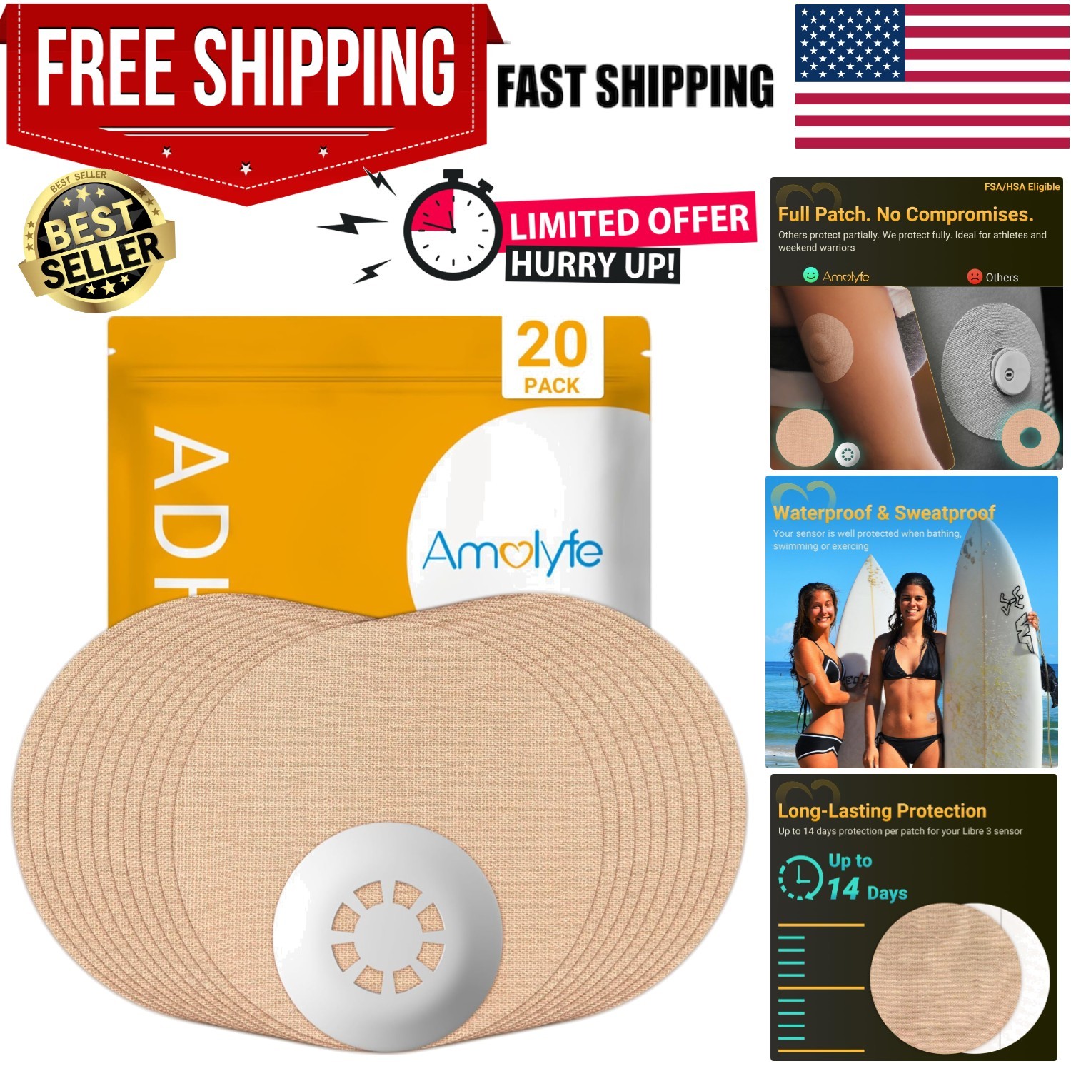 Hypoallergenic Breathable 20-Pack Libre 3 Patches with Hard Cap for Protection