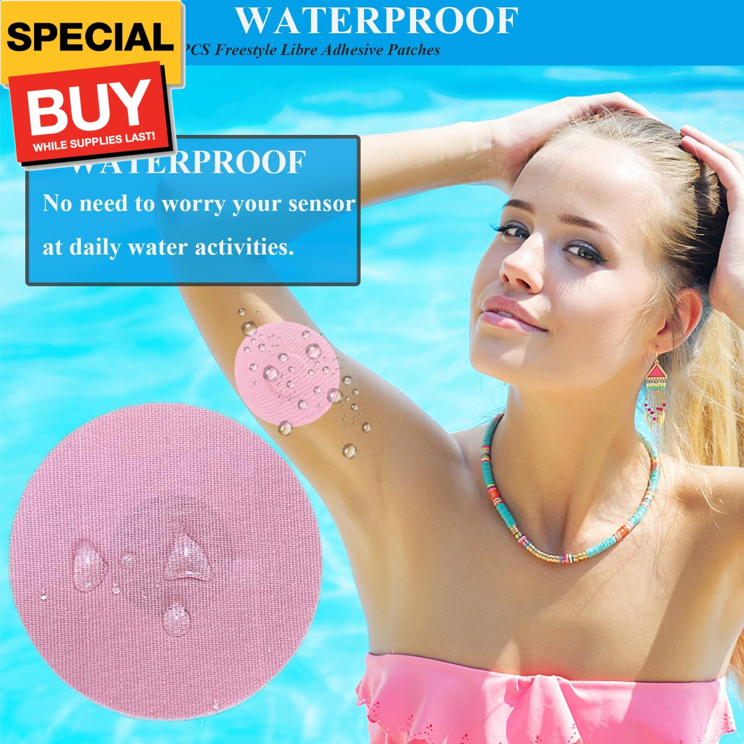 50 Pack Waterproof Sensor Covers for Freestyle Libre 2/3,CGM Adhesive Patches Wi