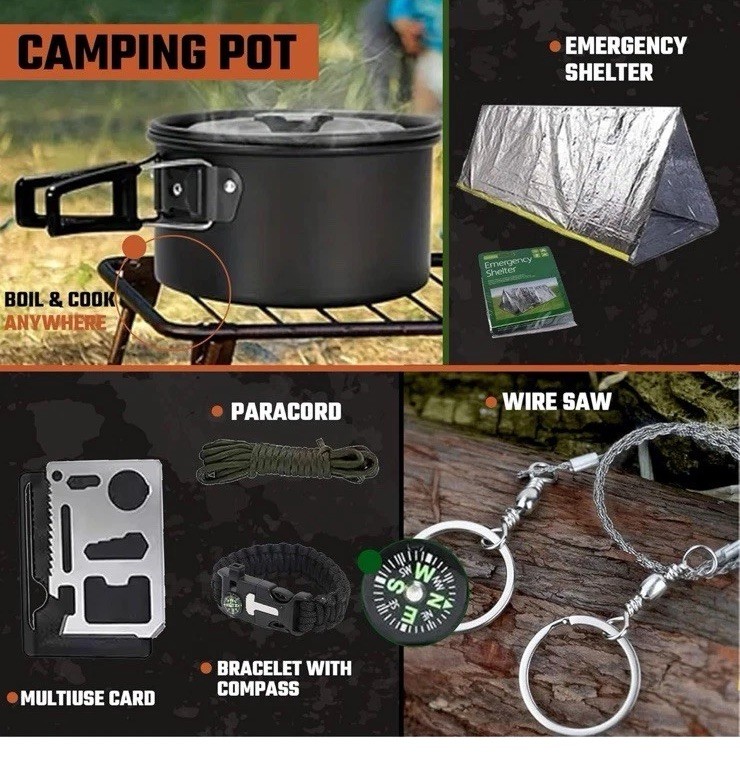 Emergency Survival Kit – 369 Pieces, Go Bag Tactical Backpack, Bug Out Bag Eme..