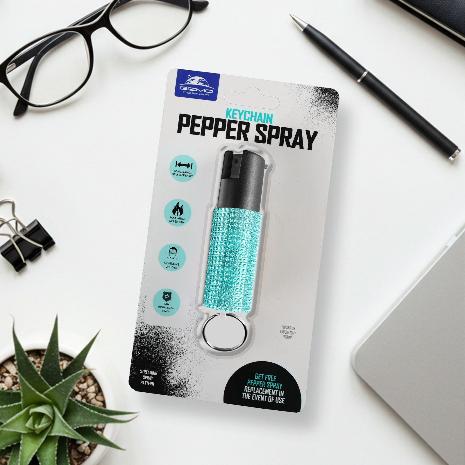 Gizmo Corner Rhinestone 16ft Range UV Dye Pepper Spray Keychain for Safety