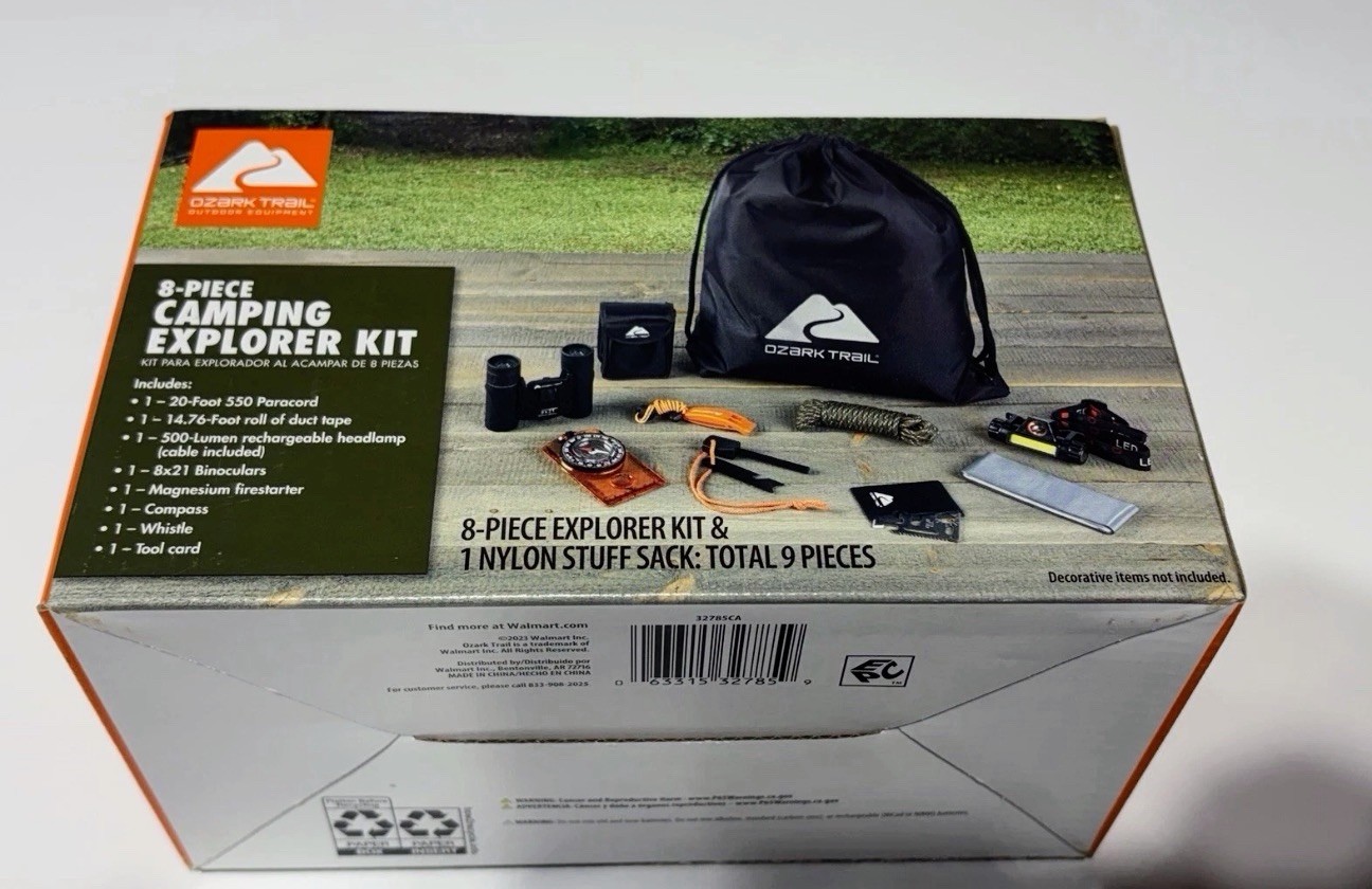 Ozark Trail 8-Piece Survival Kit Black Headlamp Binoculars Firestarter