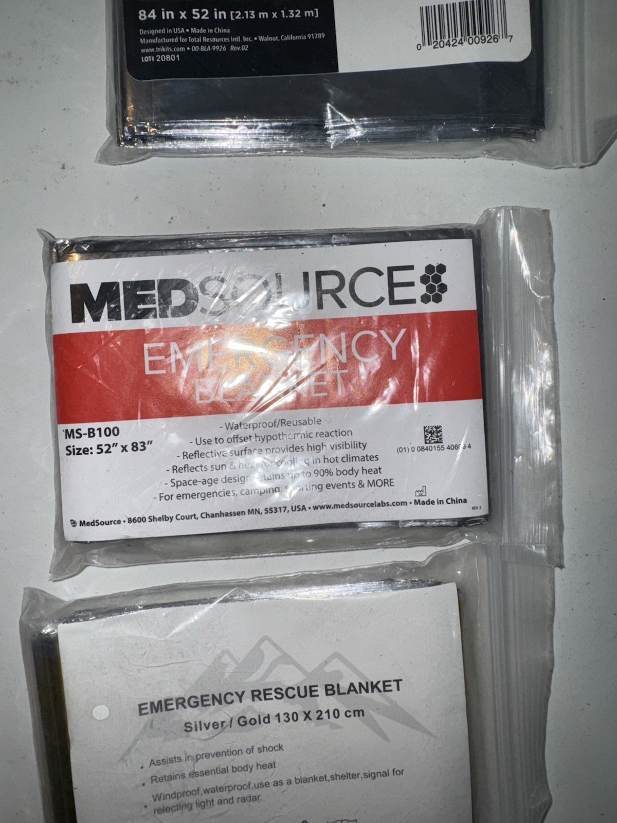 Lot of 8 Emergency / Survival Blankets – Mixed Brands – New
