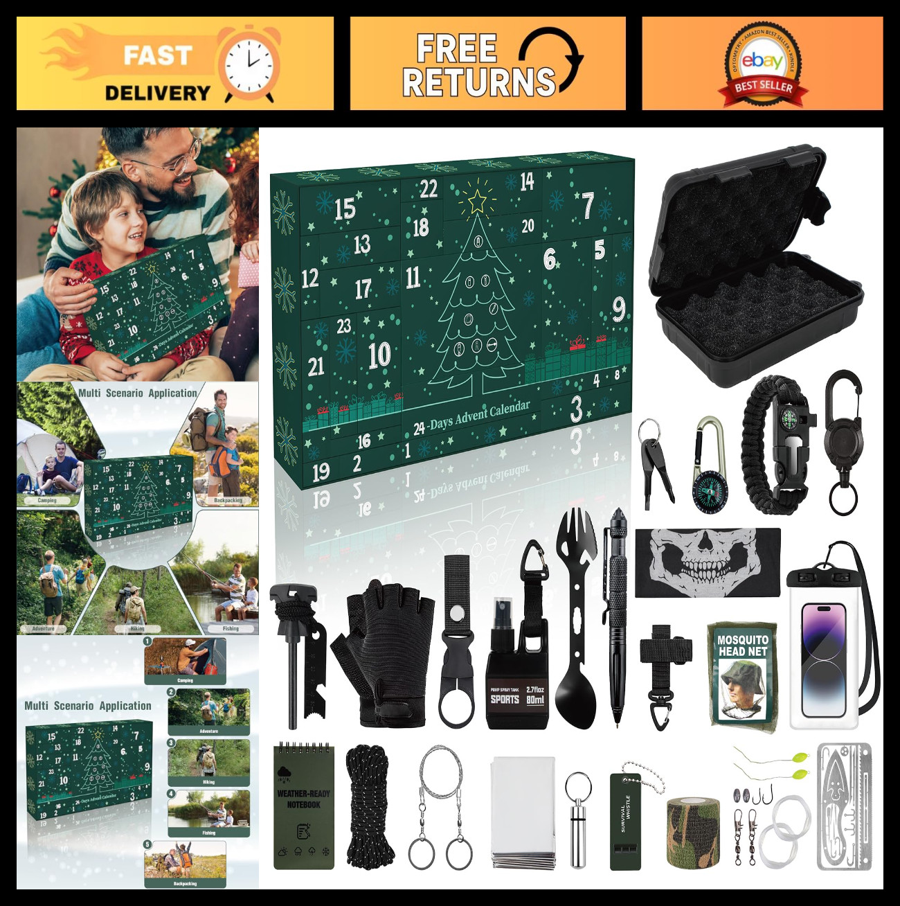 24-in-1 Survival Kit Multi-Tool Set for Camping, Hiking, Fishing & Hunting – Gre