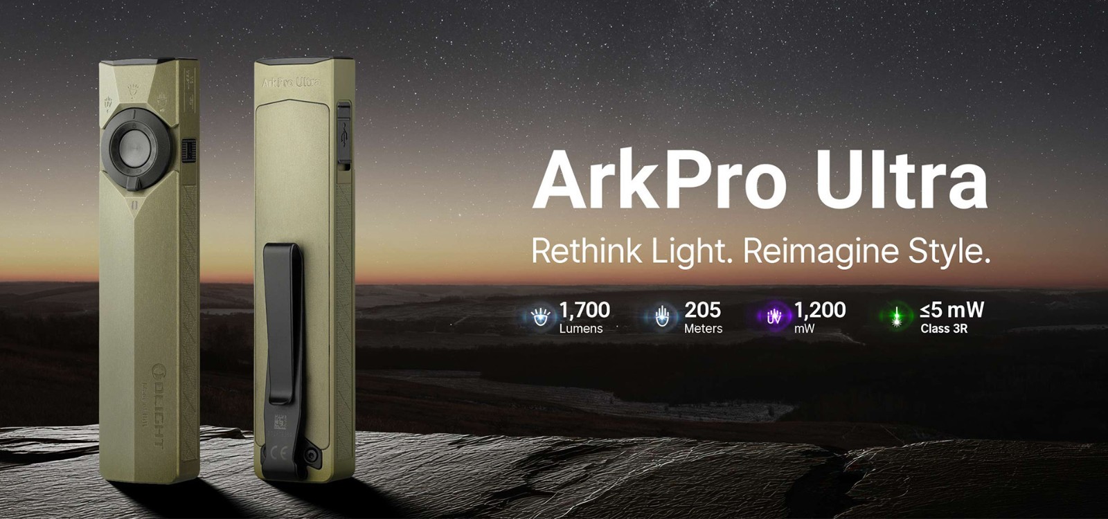 Olight ArkPro Ultra 1700 Lumen EDC Flashlight with UV Light & Green Laser -Black