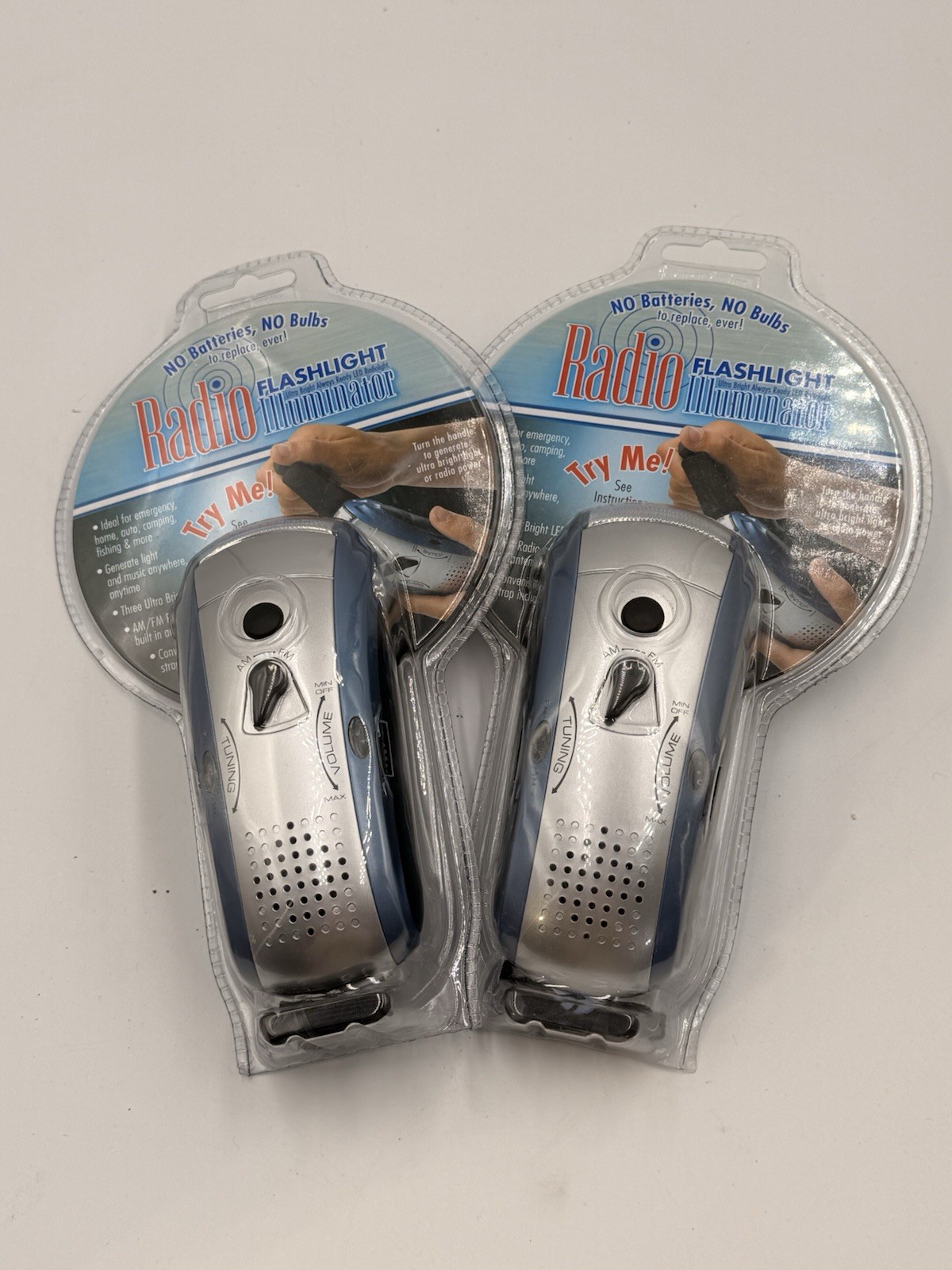 2 Emergency Radio LED Flashlight Illuminator! No batteries-just crank handle