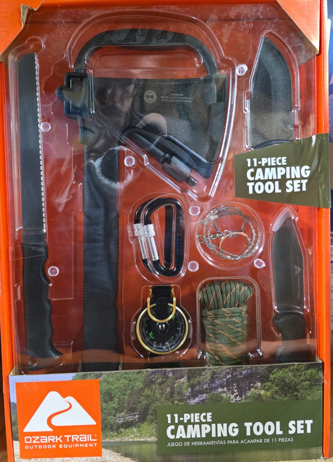 Ozark Trail 11-Pc Camping Tool Set Hatchet Saws, Knife Compass, 50′ Paracord NEW