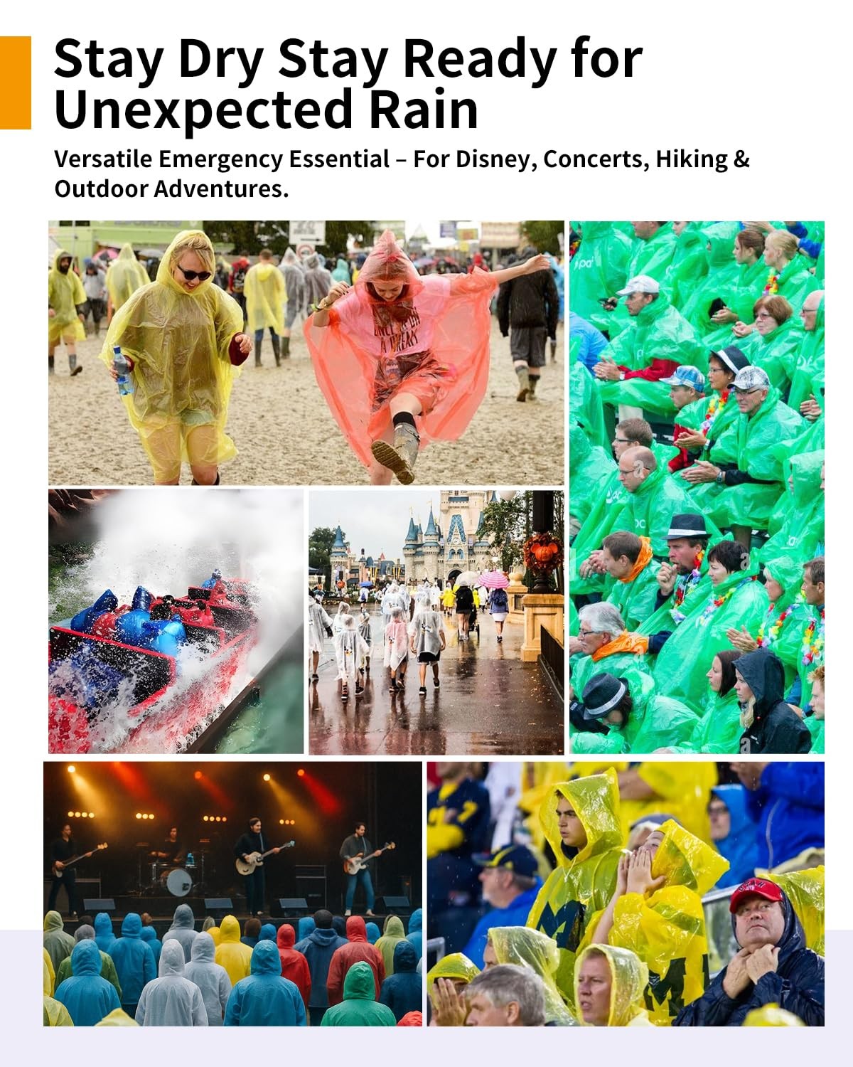 Disposable Rain Ponchos – Extra Long Waterproof One Size Tall, Clear 6pcs