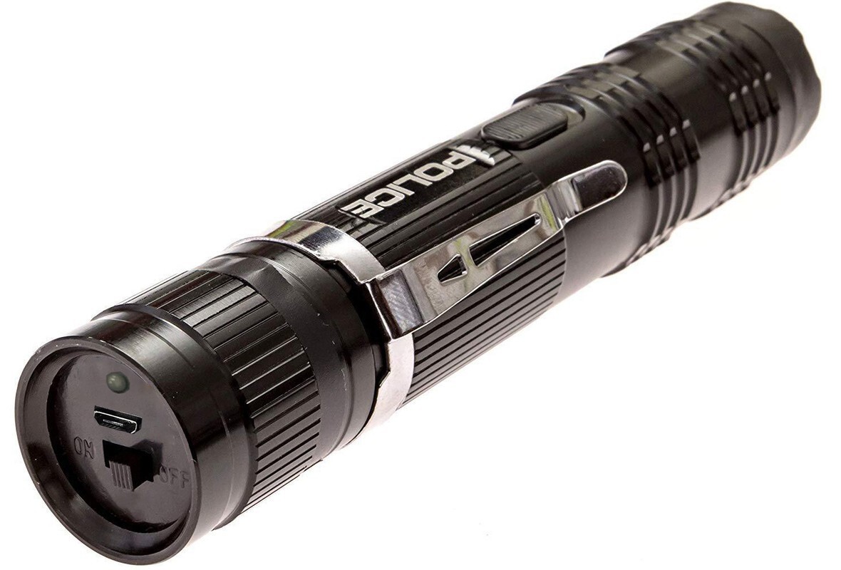 POLICE Stun Gun M12 Max Volt Self Defense Rechargeable LED Flashlight Black