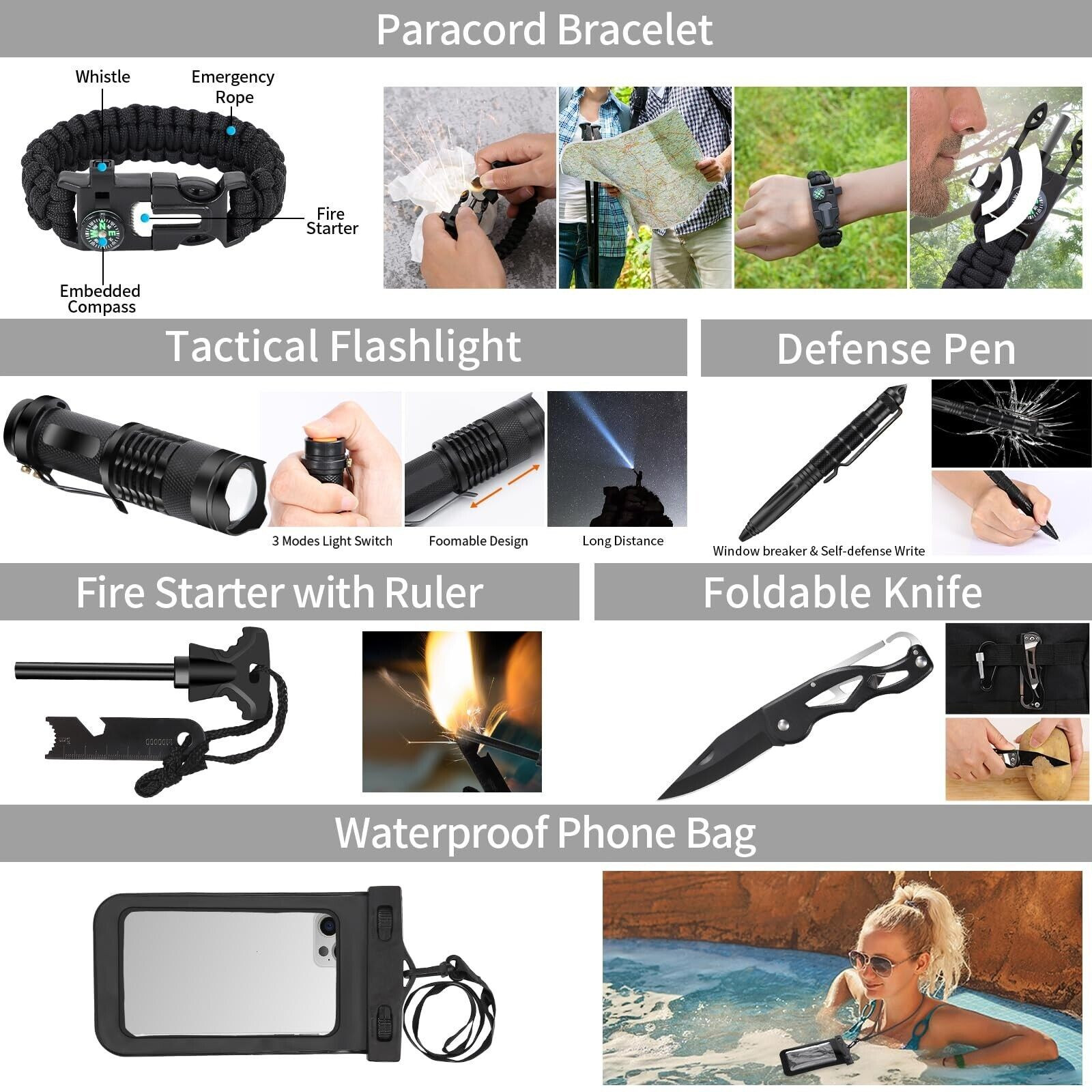 142Pcs Survival Kit, Professional Survival Equipment with Molle Pouch Camping…