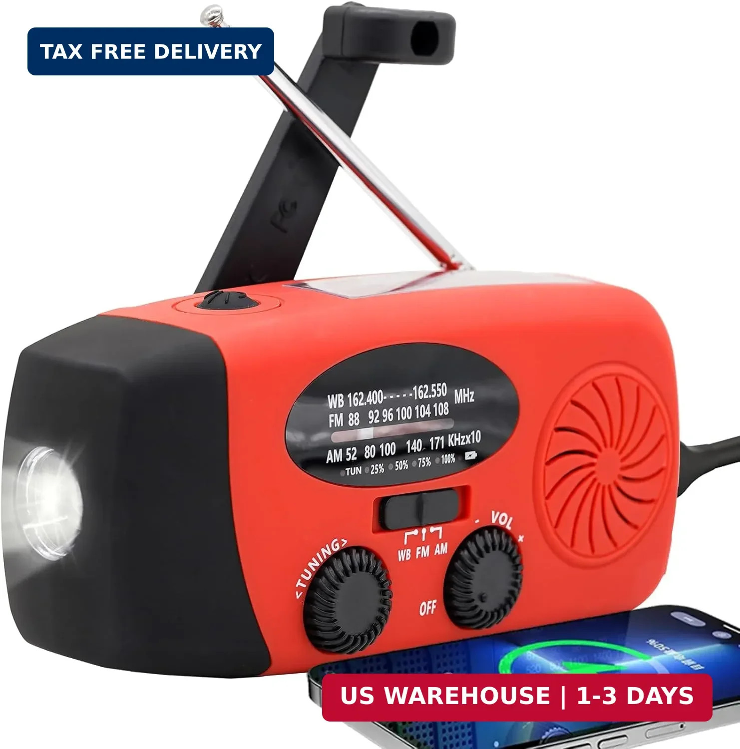 2000mAh Emergency Solar Hand Crank Portable Survival Radio | AM FM NOAA Weather