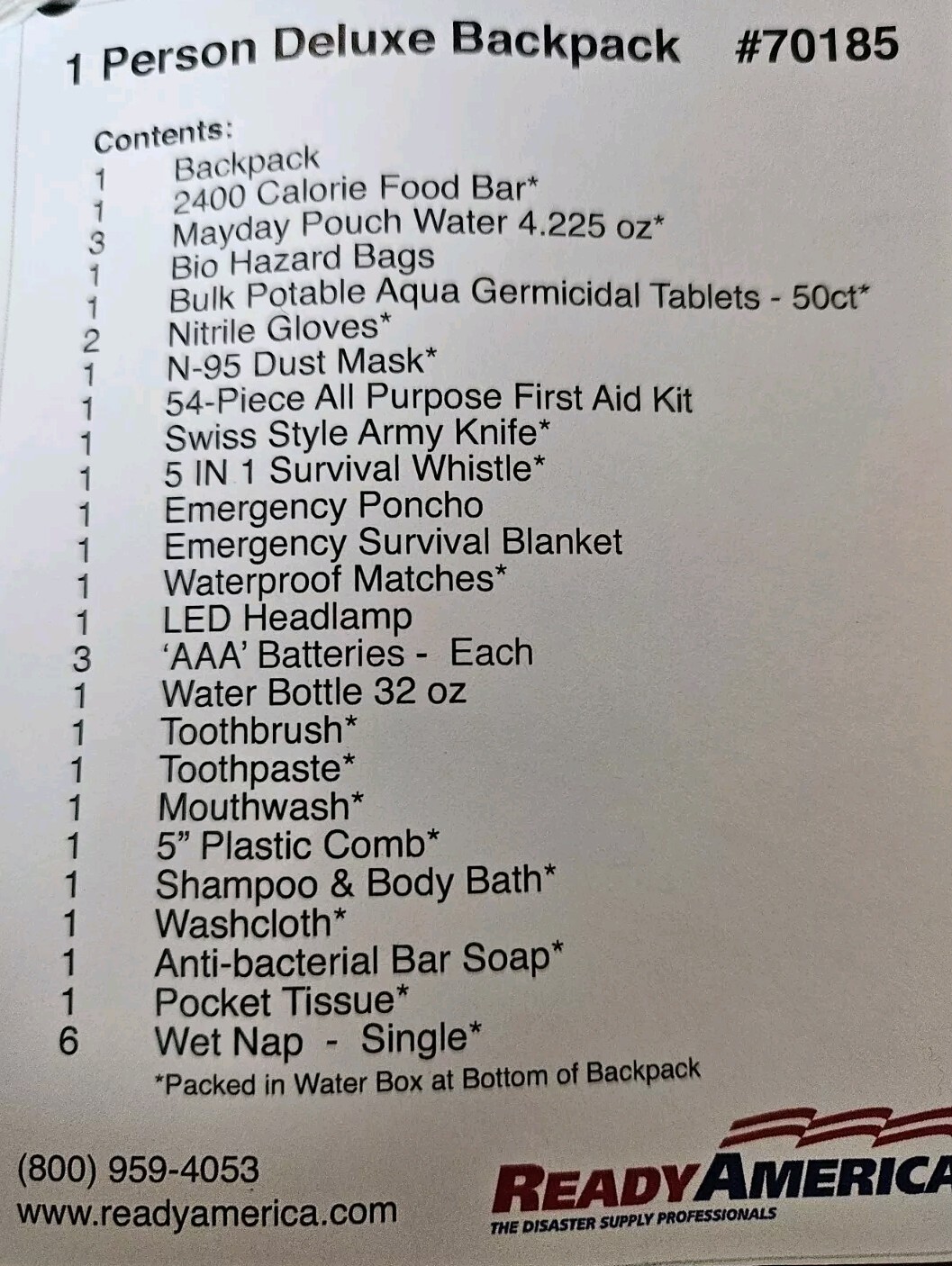 Ready America 70185 72 Hour Enhanced Emergency Kit, 1-Person, 3-Day Backpack