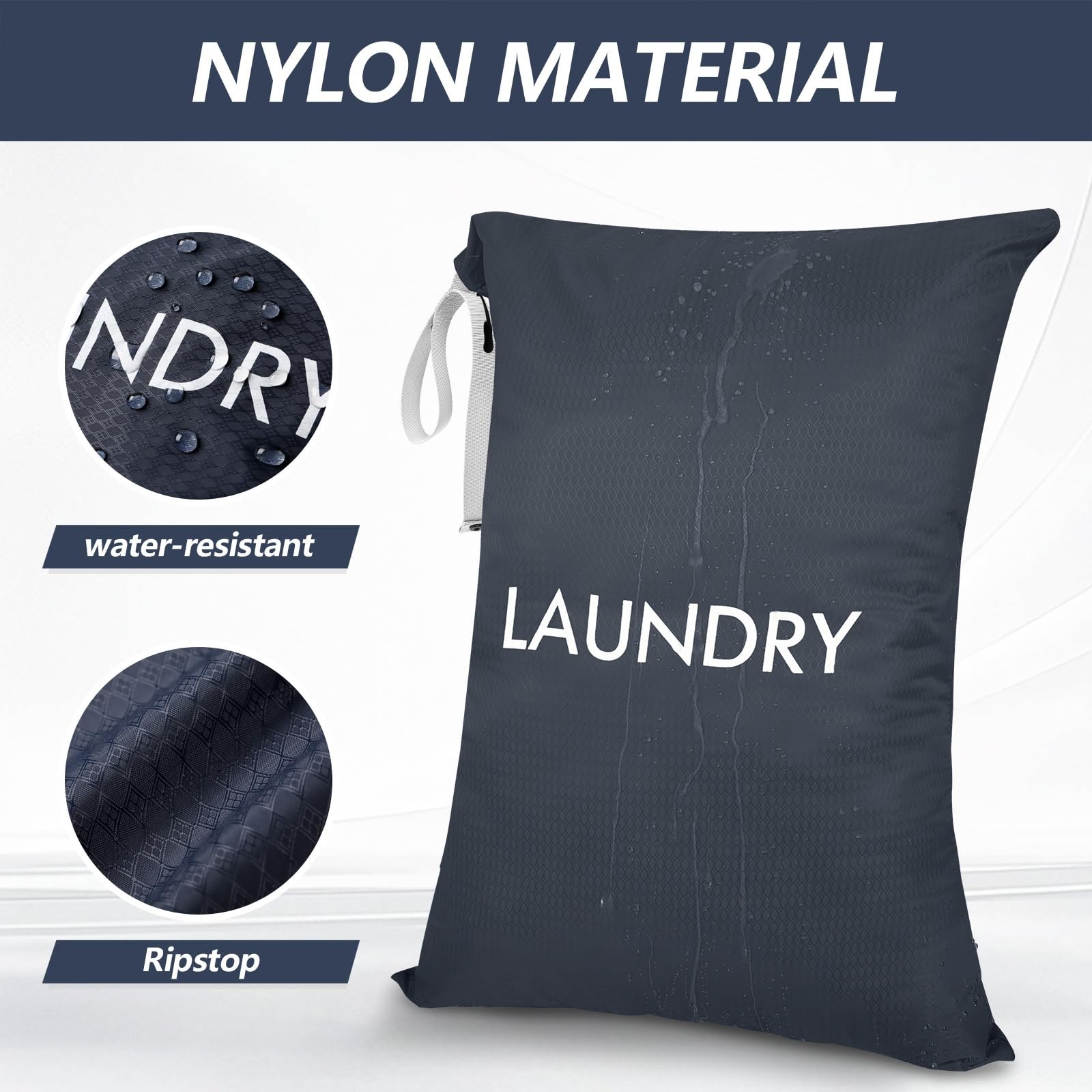 MissBoy Laundry Bag, Nylon Dirty Clothes 27.5 inches x 20 inches, Navy Blue