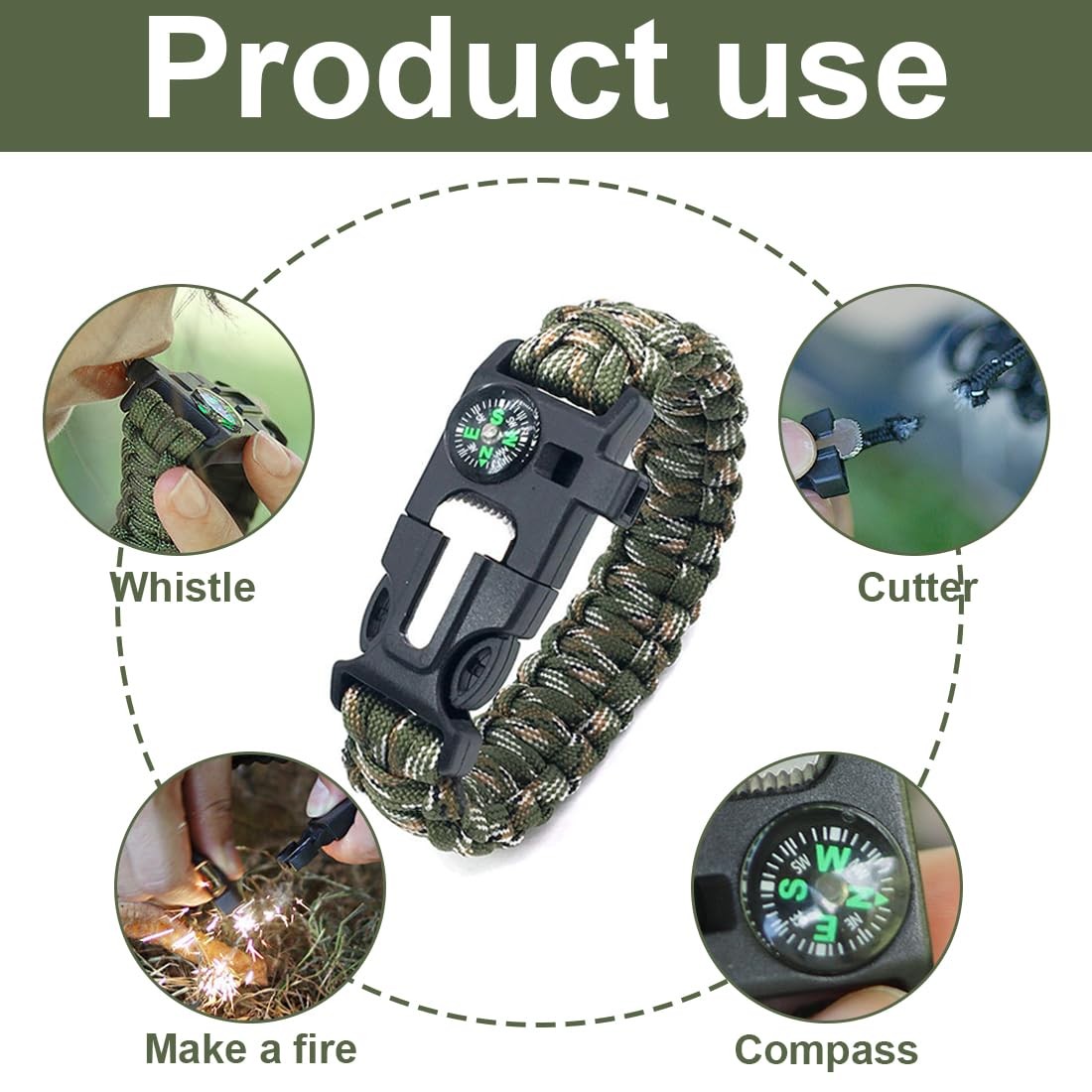 2 Pcs Survival Bracelet with Whistle Flint and Compass Multifunctional Pa…