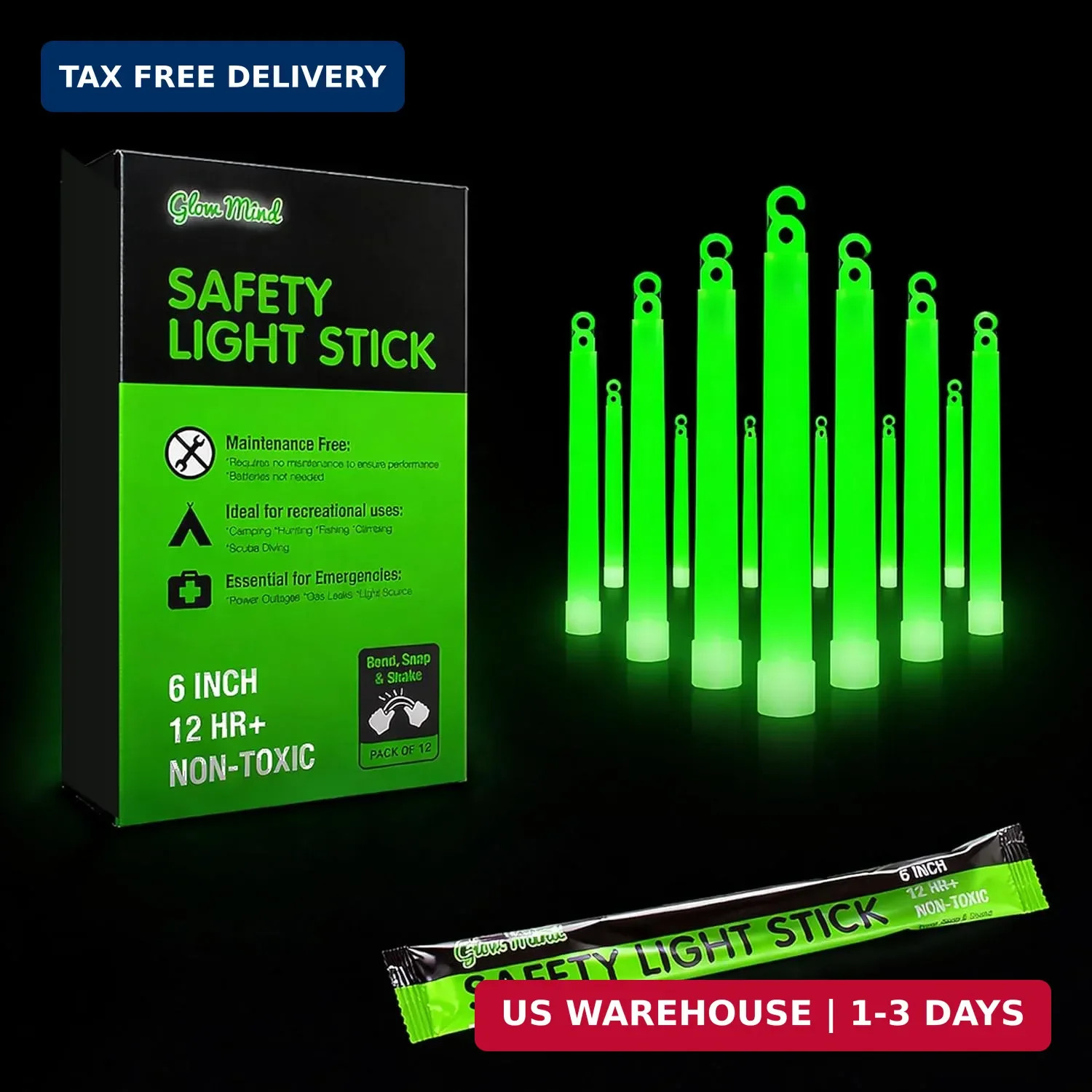 Emergency Glow Sticks with 12 Hours Duration, Individually Wrapped Industrial Gr