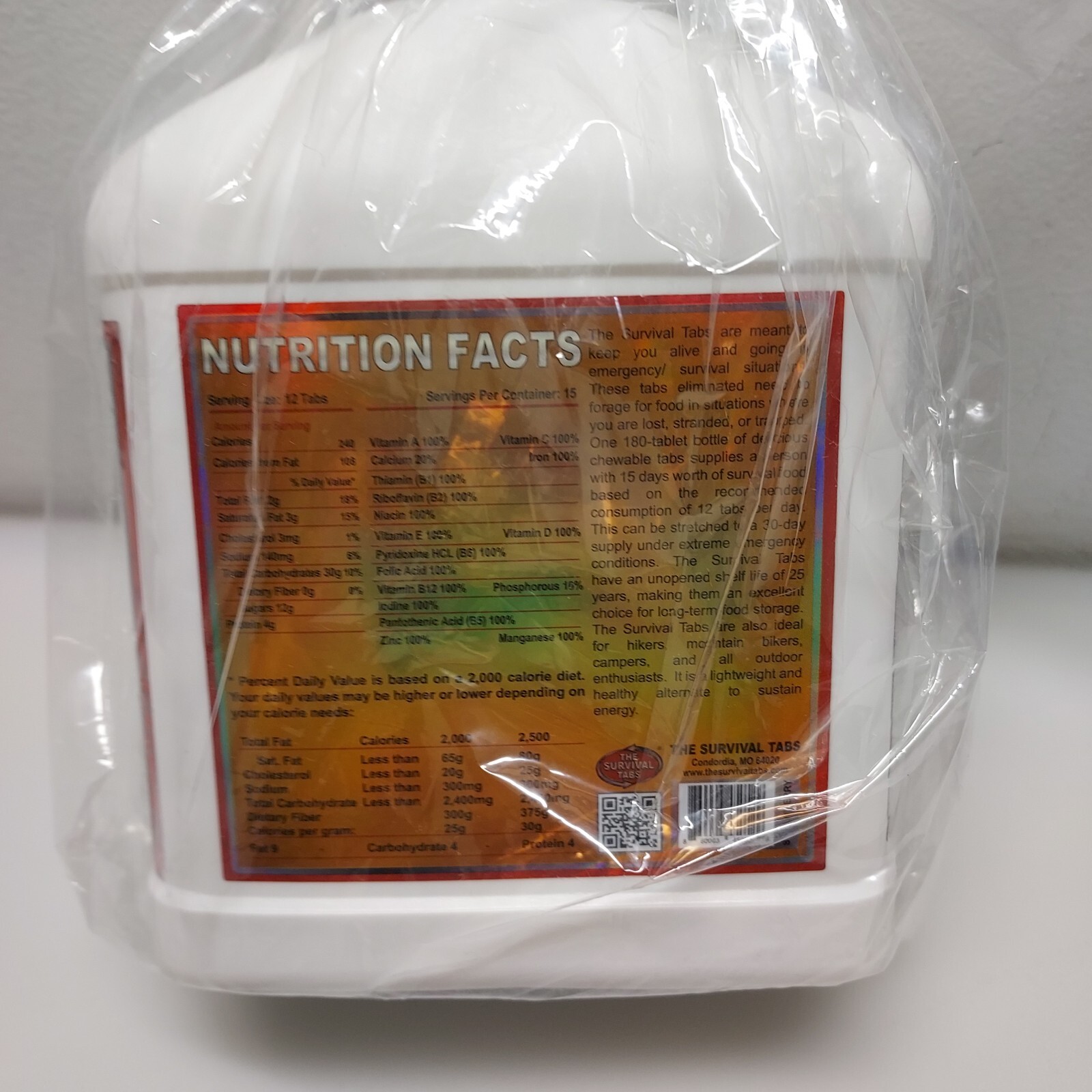 THE SURVIVAL TABS 180 CHEW FOOD TABLETS CHOCOLATE 25 YEAR SHELF LIFE NEW SEALED