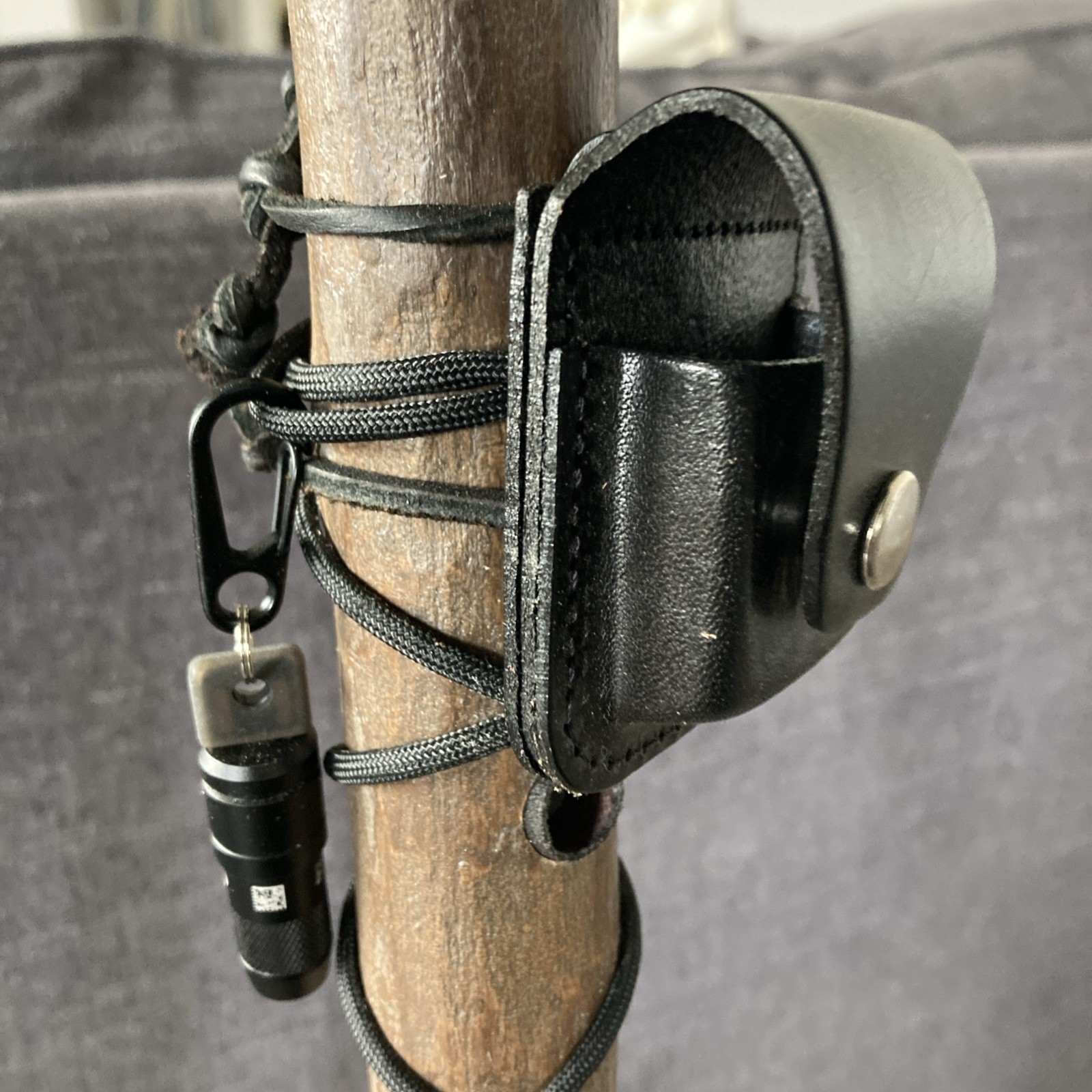 Survival Hiking Staff With Fire steel Leather Pouch And Compass
