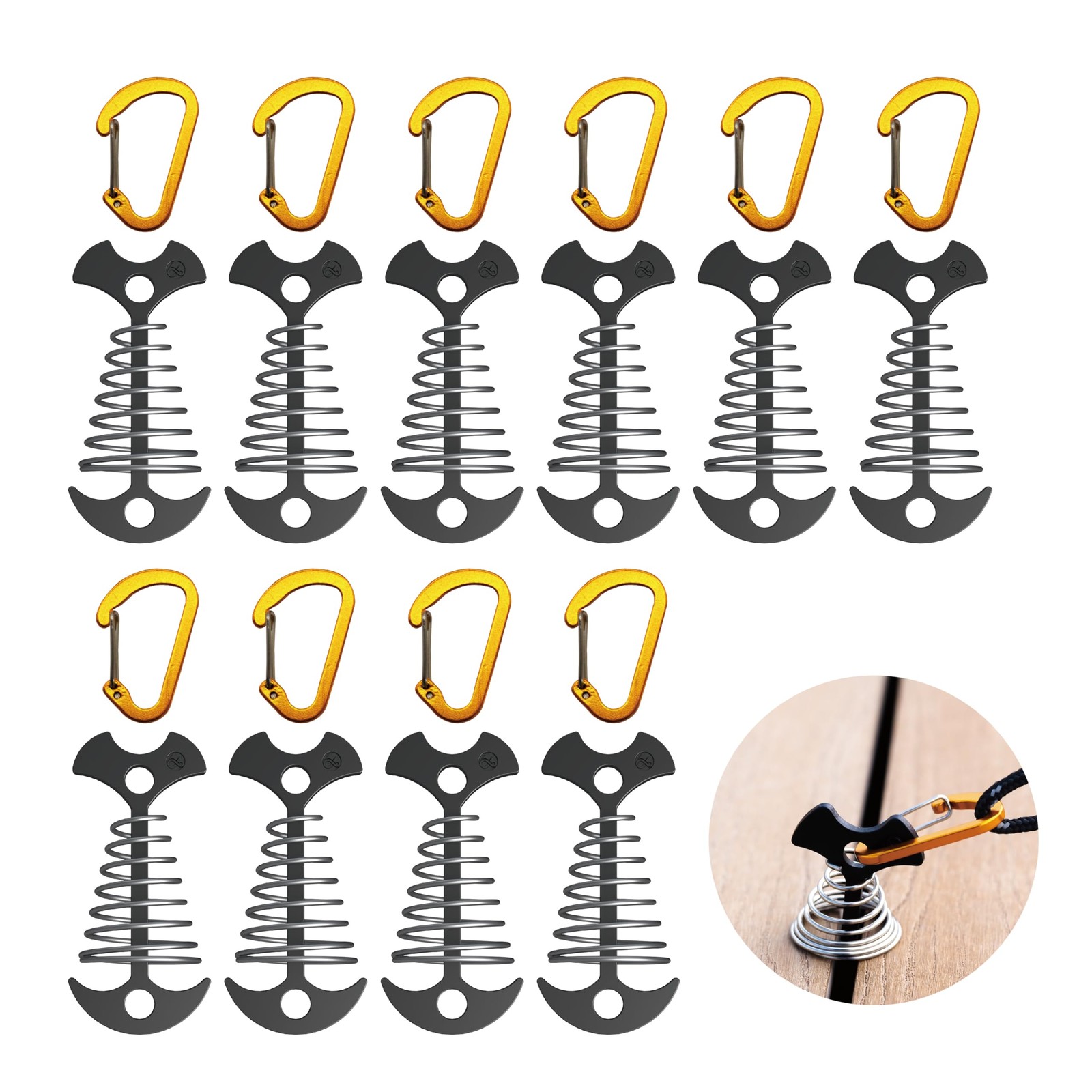 Deck Anchors Pegs with Carabiners Tie Down Anchor Rope Black Outdoor Set