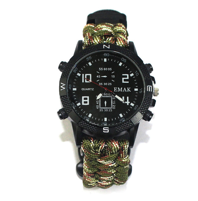 Outdoor camping survival paracord watch – Multi-function compass survival