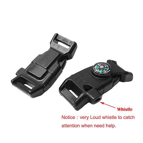 10 Pack Paracord Buckles Clips Whistle Buckle Compass Fire Starter for Outdoor