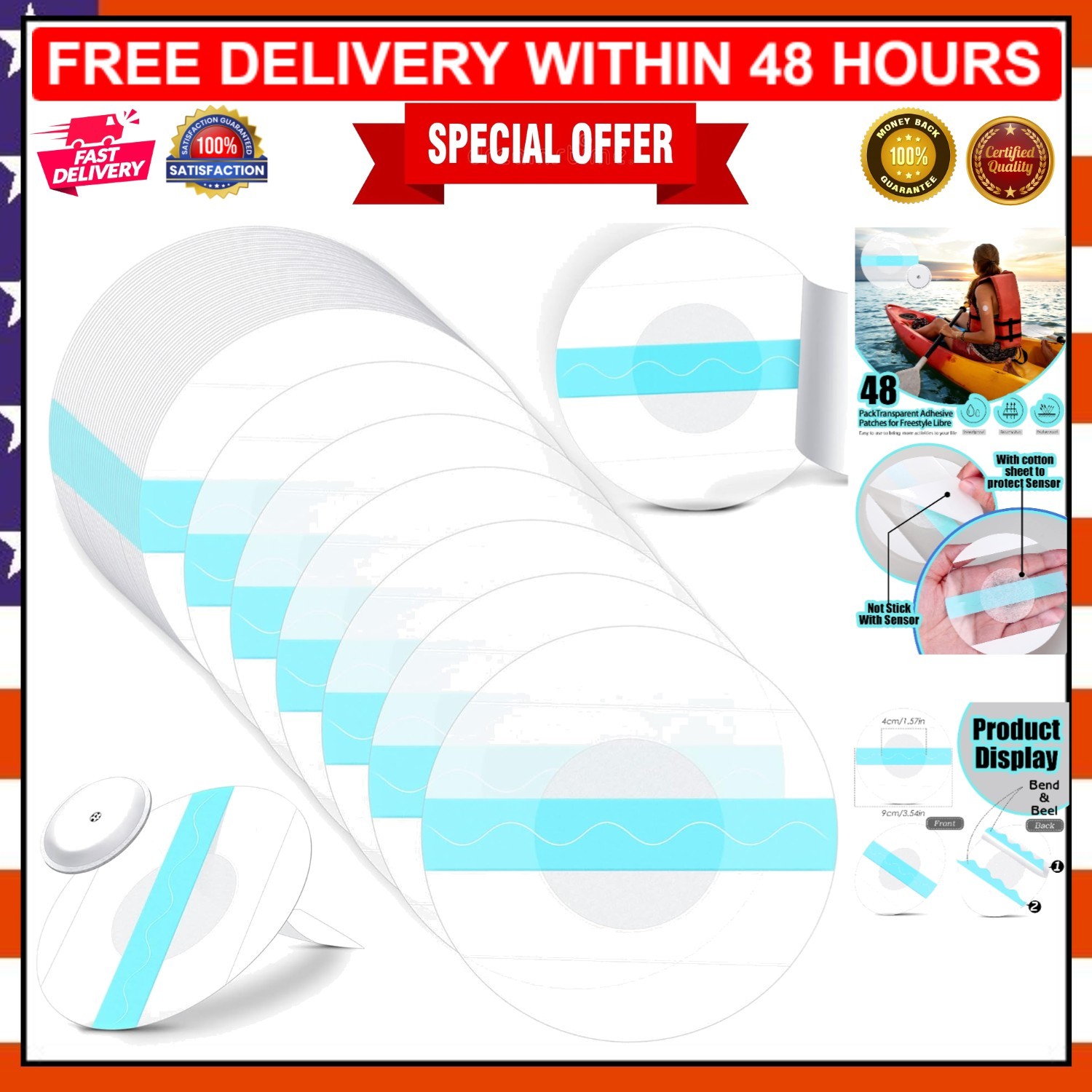 Transparent CGM Adhesive Patches – 48 Pack, Waterproof & Sweatproof Protection