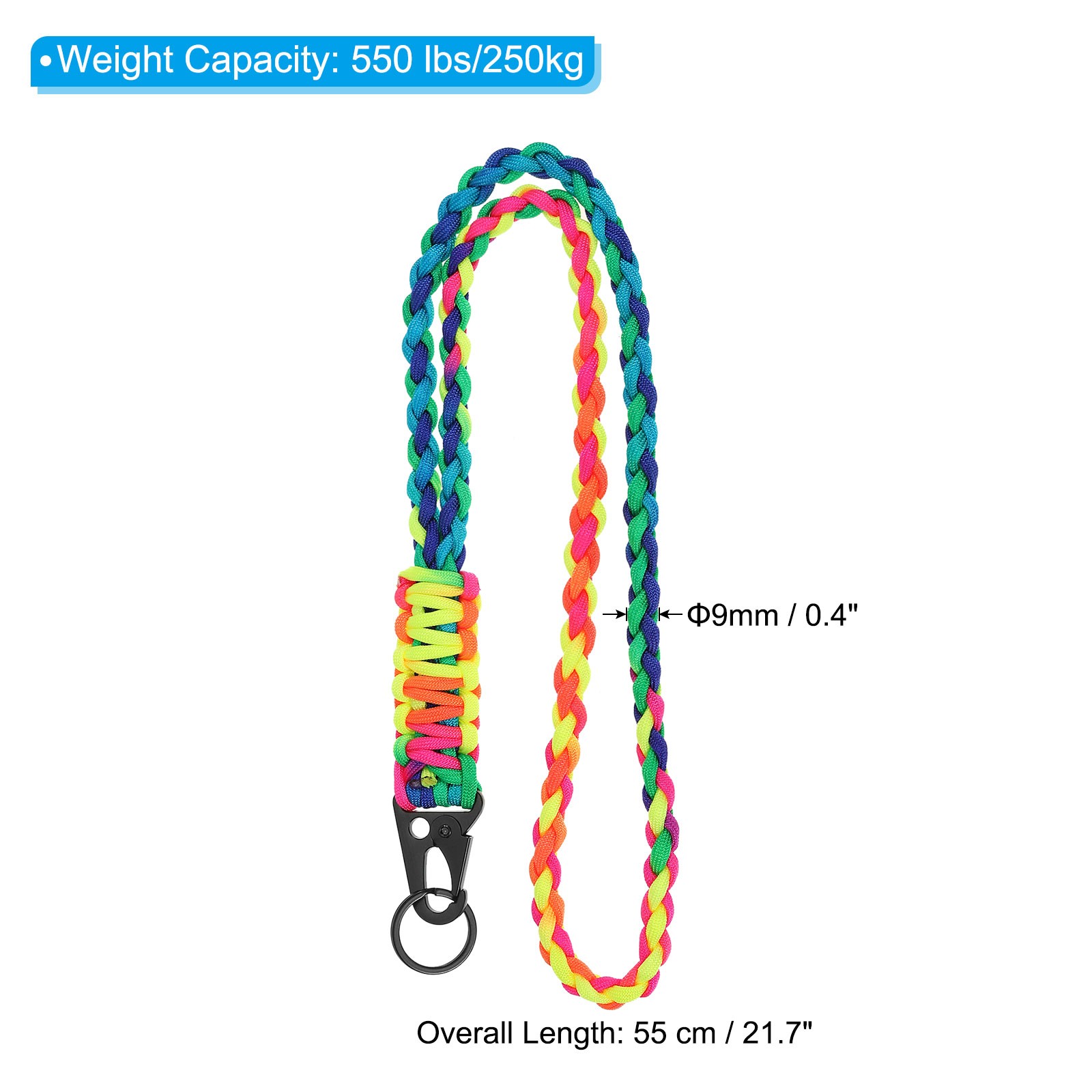 3Pcs 22″ Paracord Neck Lanyard Keychain Braided Strong Lanyard with Rainbow