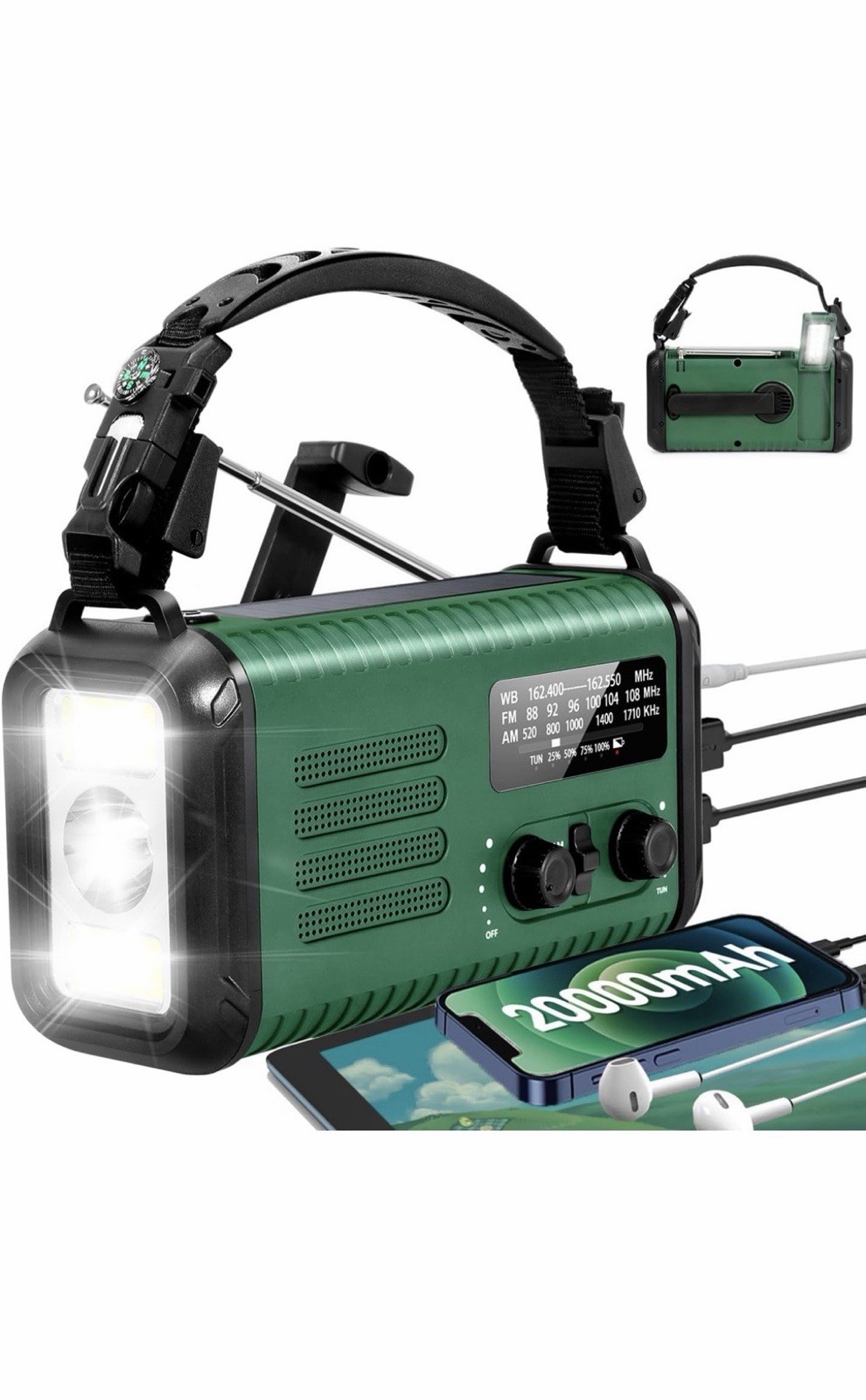 20000mAh/ 74000mWh Hand Crank Emergency Radio AM/FM/NOAA Weather