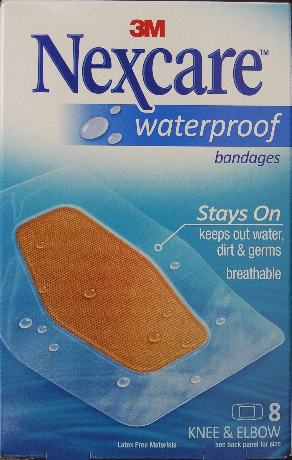 3M NEXCARE WATERPROOF BANDAGES Knees & Elbows 2 3/8″ x 3 1/2″ Latex Free 8 Ct