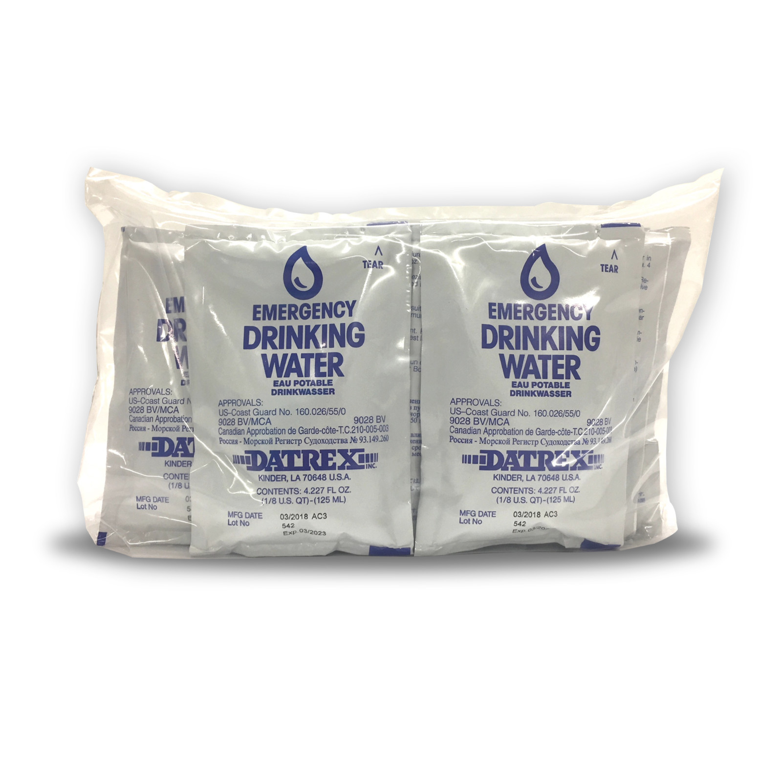 Datrex Emergency Drinking Water 4oz / 125ml – 64 Bags
