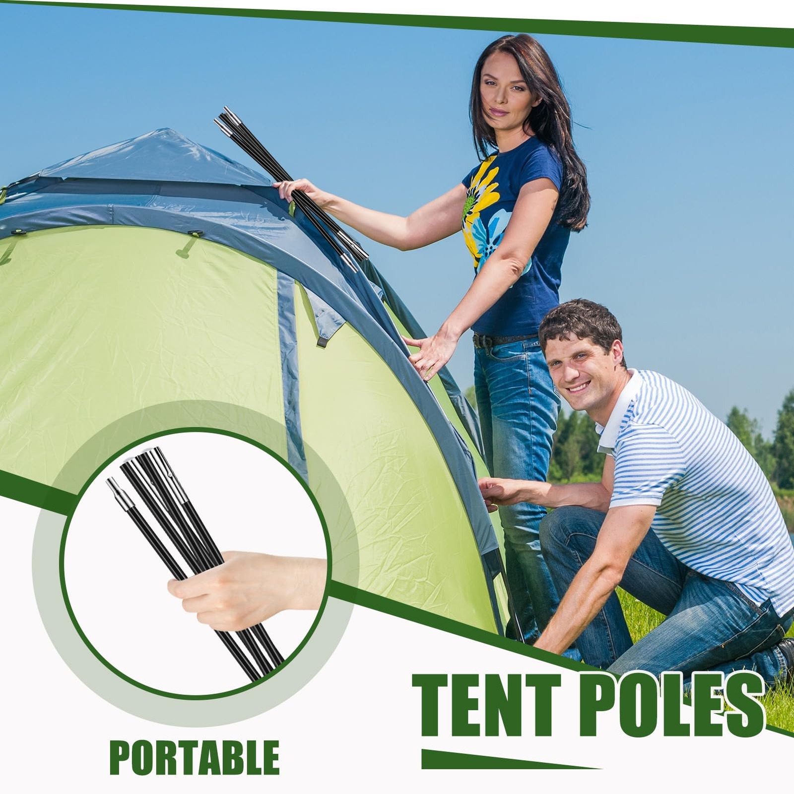 Yaocom 13.25ft 8.5mm Fiberglass Tent Poles Replacement 13.25ft, silver, black