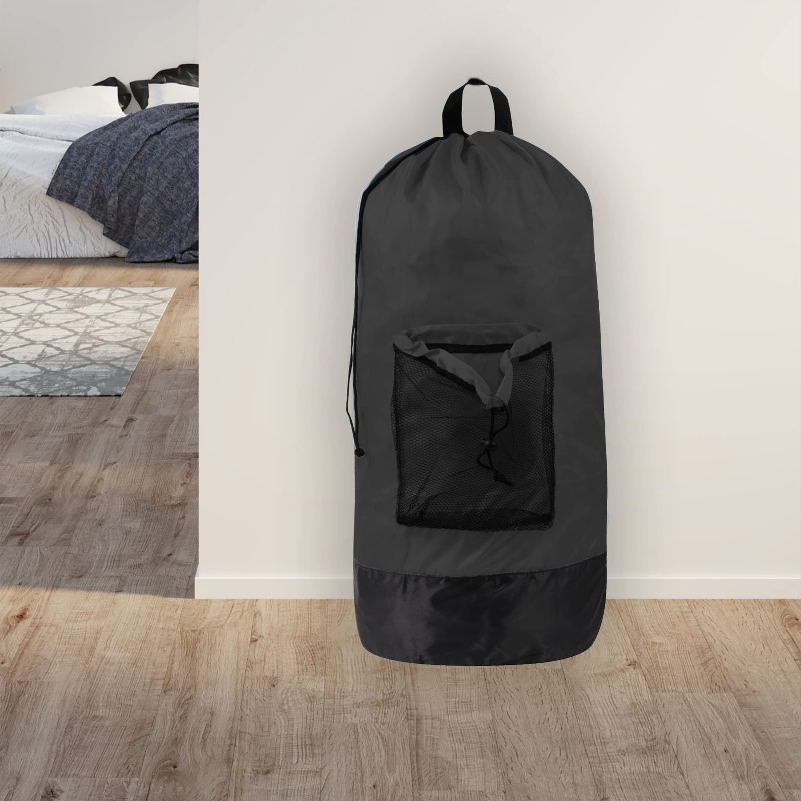 Laundry Bag Backpack with Shoulder Straps and Mesh Large, Charcoal Black
