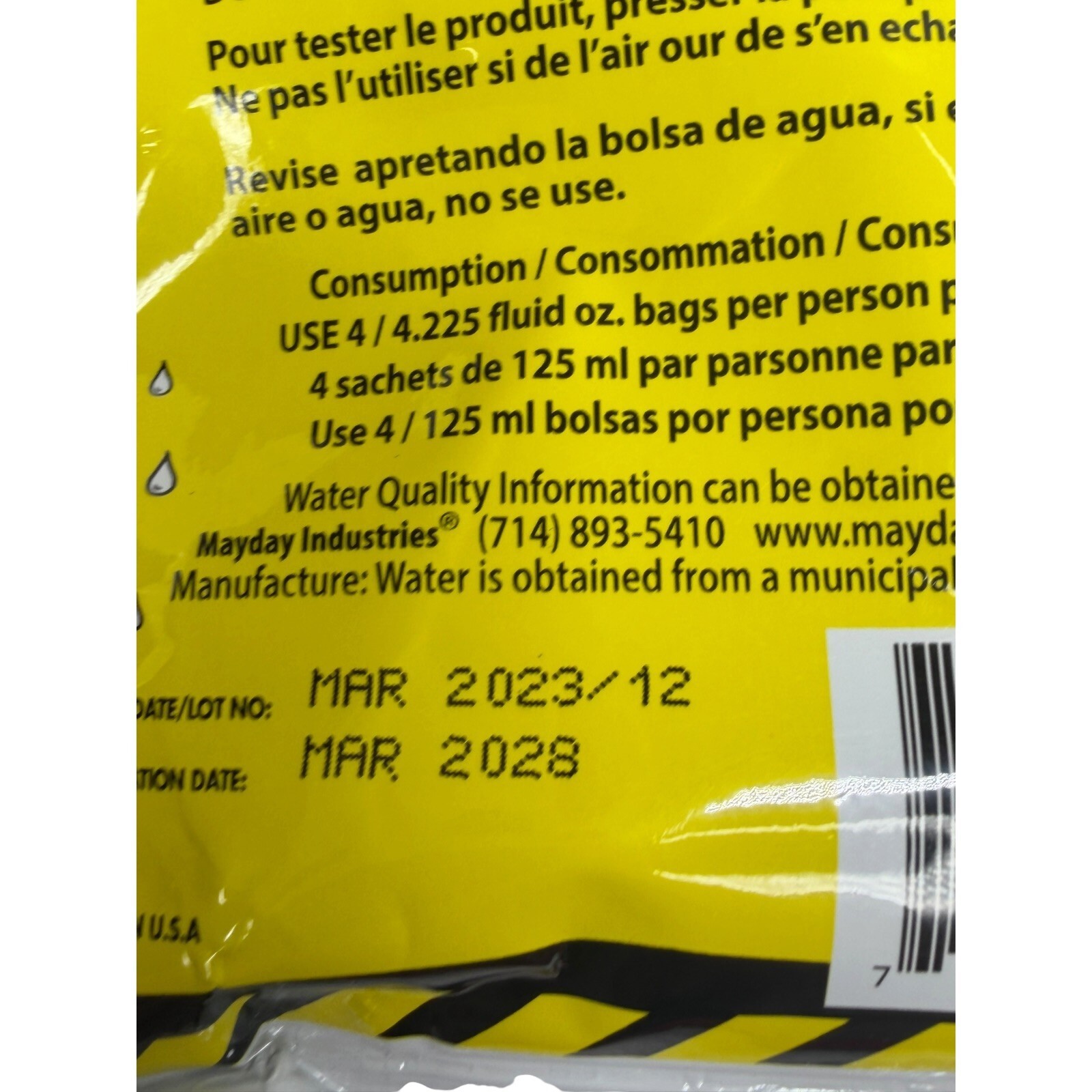 Mayday Emergency Drinking Water Pouches Lot of 8 Survival Disaster Prep 4.225 oz