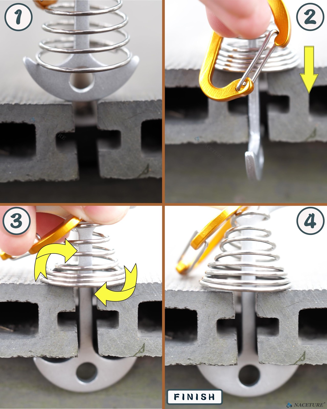 NACETURE Deck Anchors Pegs with Carabiners – Tie Down Anchor Rope Sliver