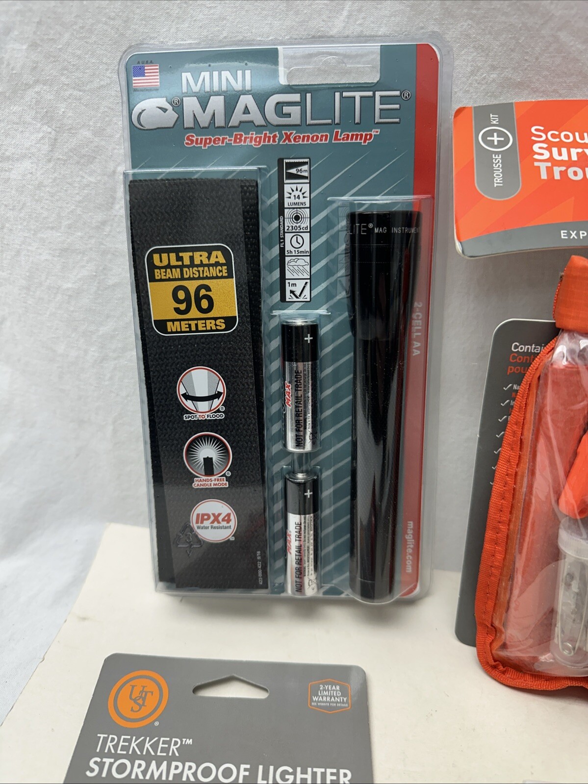 SOL Scout, Lighter, Mini Maglite Outdoor Research Nalgene Filter Survival Kit