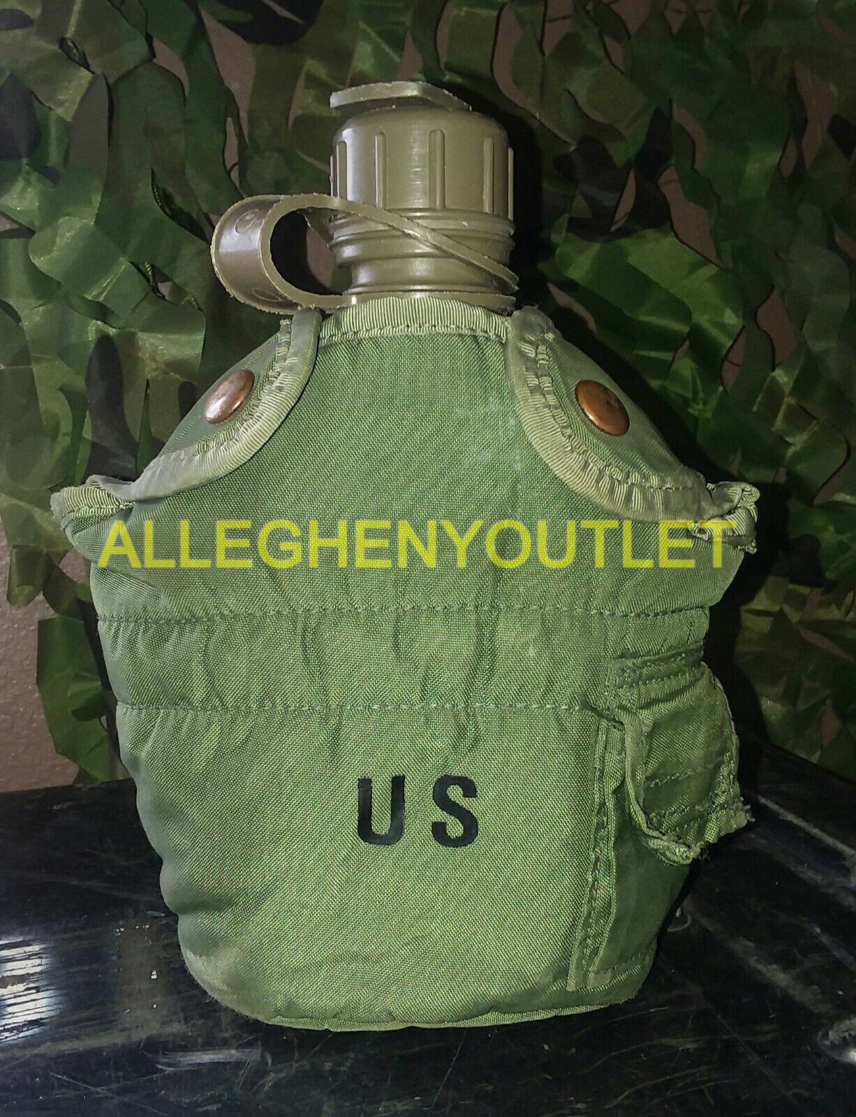 GENUINE US MILITARY SET 1 QUART QT CANTEEN w/ M1 NBC CAP AND COVER OD USGI VGC