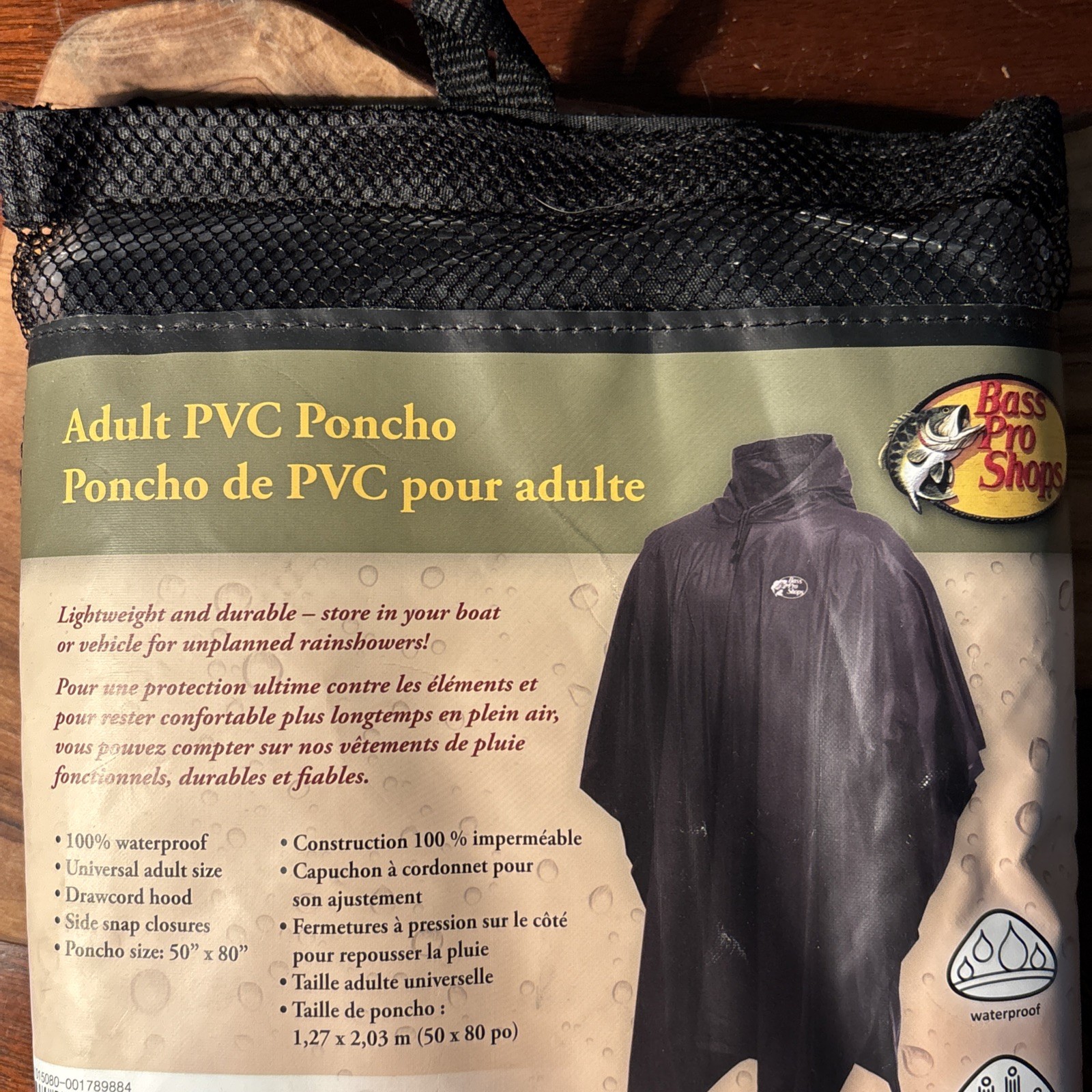 New Bass Pro Shops Adult PVC Poncho One Size Fits Most 50″x80″ Raincoat