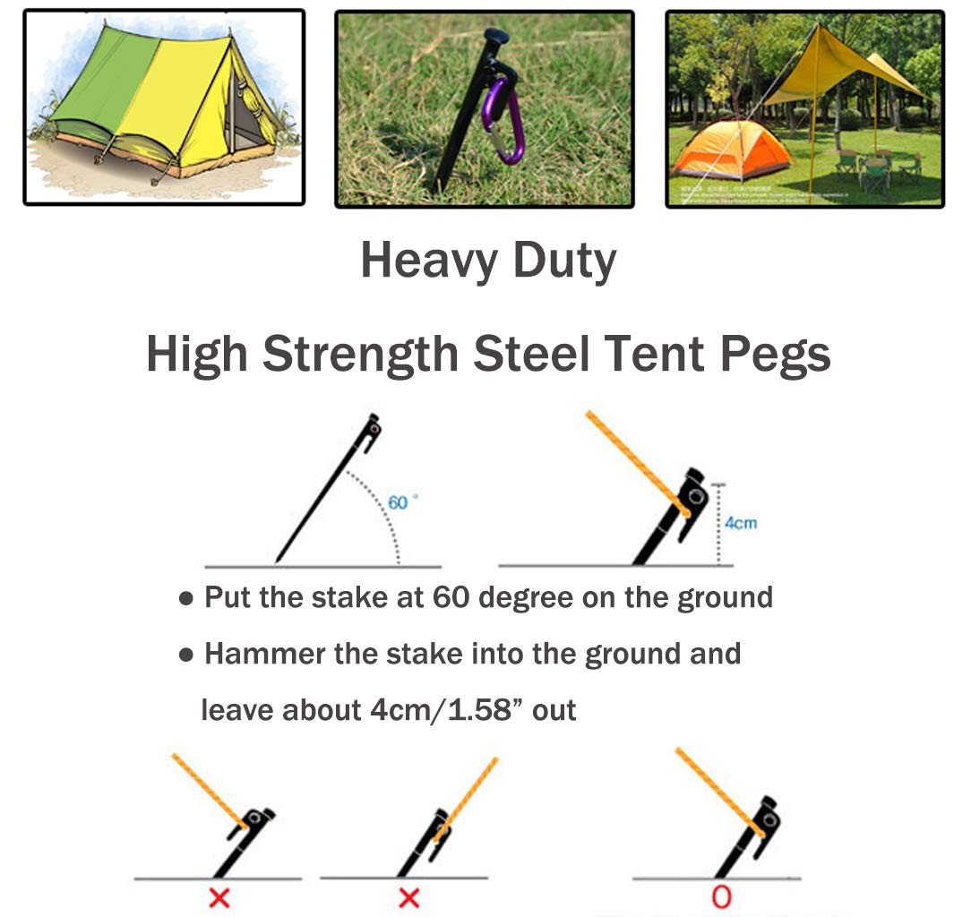 8 Pack Tent Stakes Heavy Duty Metal Tent Pegs for Camping Steel Tent Stakes