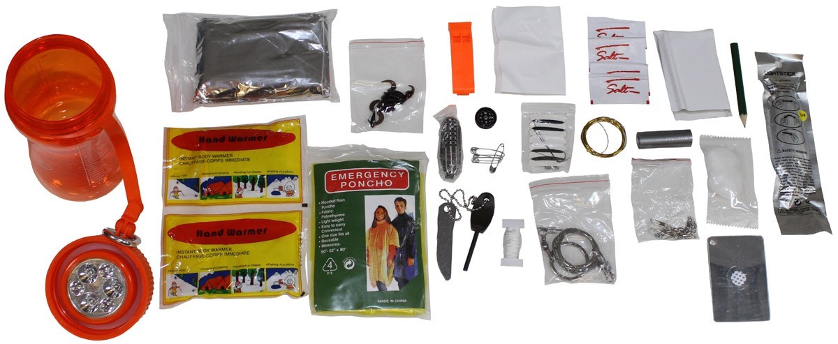 Survival Kit MFH Extreme with Orange Solar Lamp Box – Extensive 34 Pieces