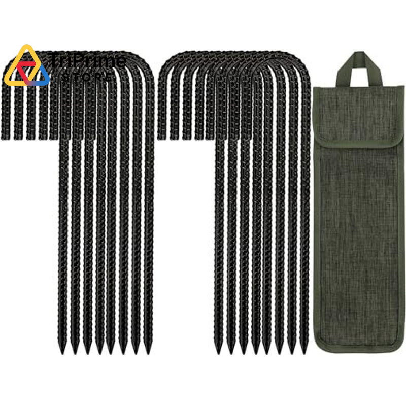 RIY Tent Stakes Heavy Duty High Wind Ground Anchors 12 Inch 12IN, black