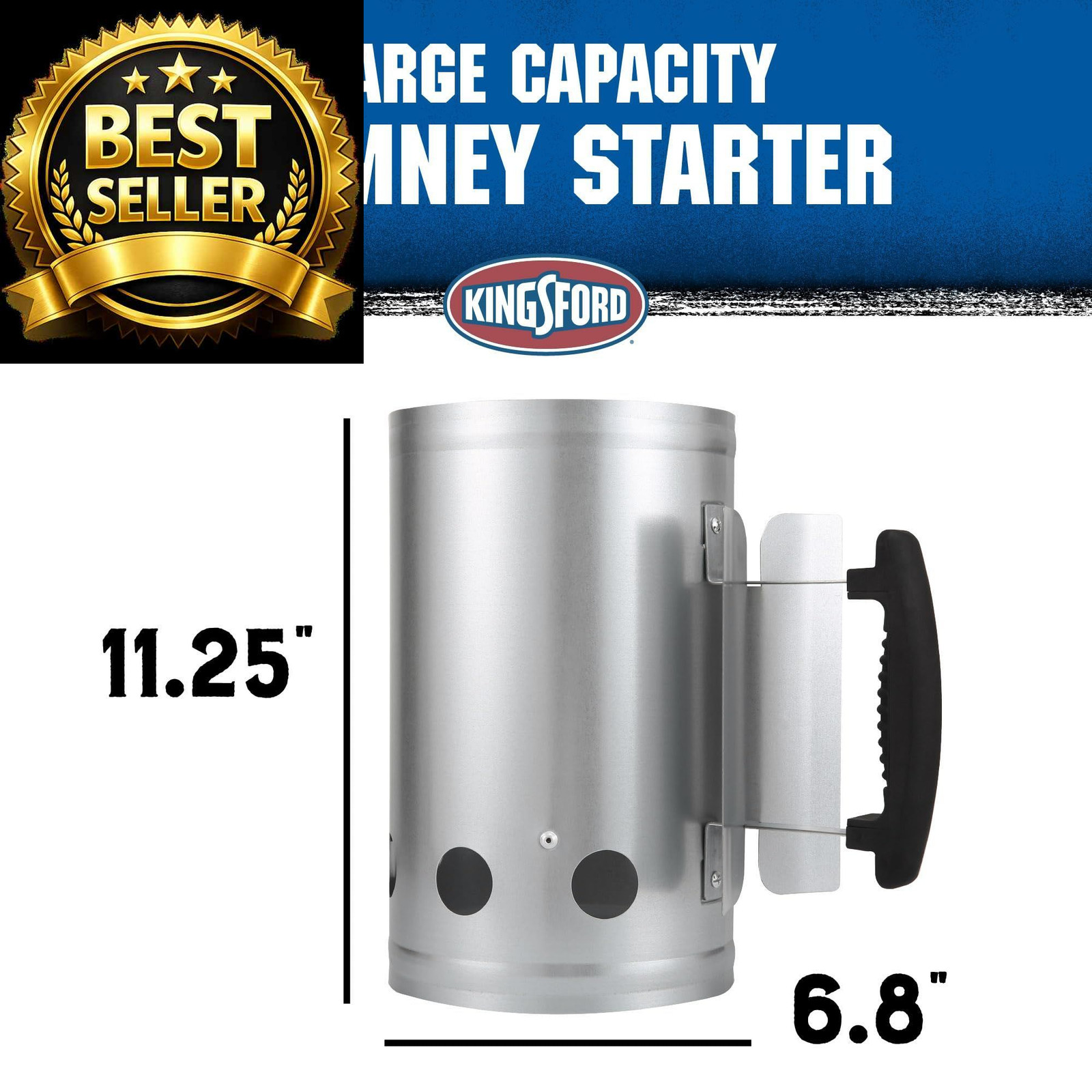 KINGSFORD Heavy Duty Deluxe Charcoal Chimney Starter, Large 6 Count, Silver