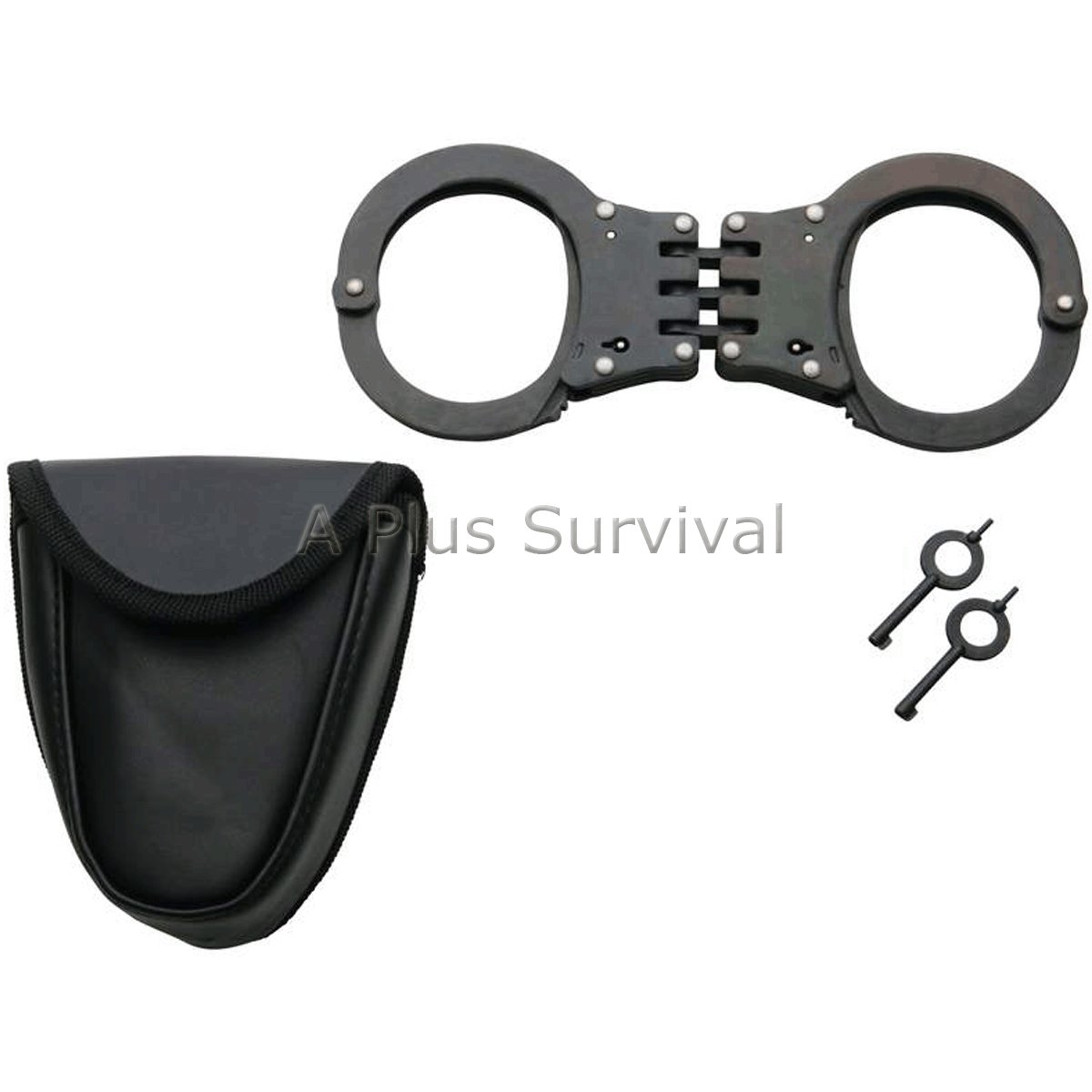 Maxam Hinged Black Steel Handcuffs with Pouch for Security Tactical Survival