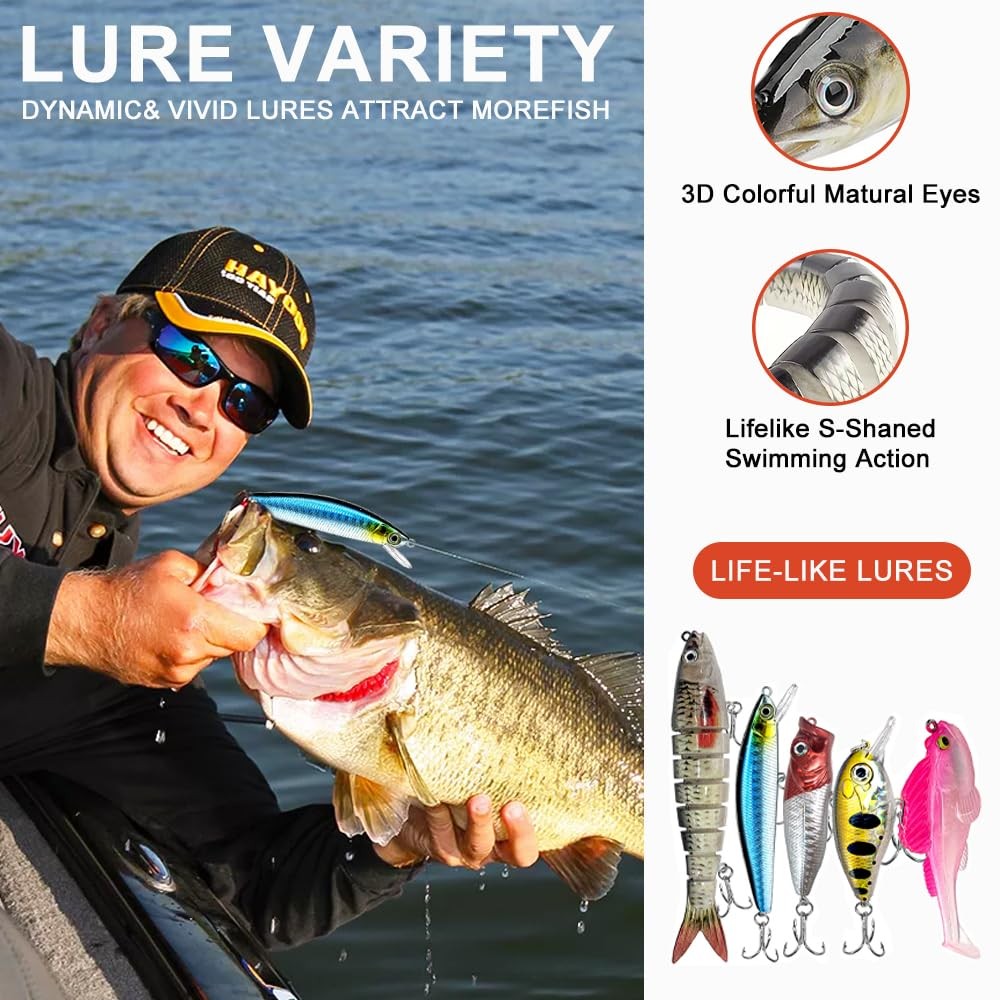 193PCS Fishing Lures Kit with Tackle Box, Freshwater 8″ L x 3″ W x H