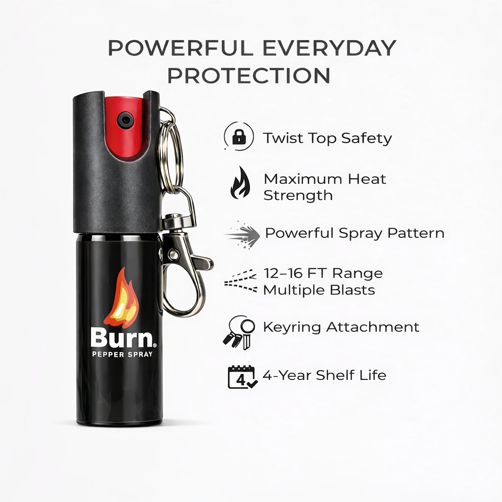 3 Pack Burn Pepper Spray Keychain – Police Strength OC with UV Dye & Safety Lock