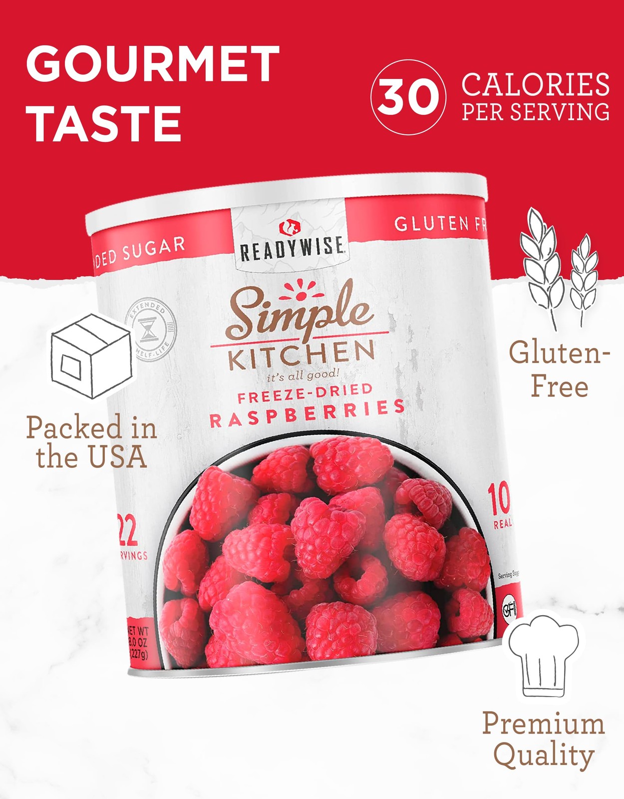READYWISE – Simple Kitchen Freeze Dried Raspberries, 22 22 Serving Can