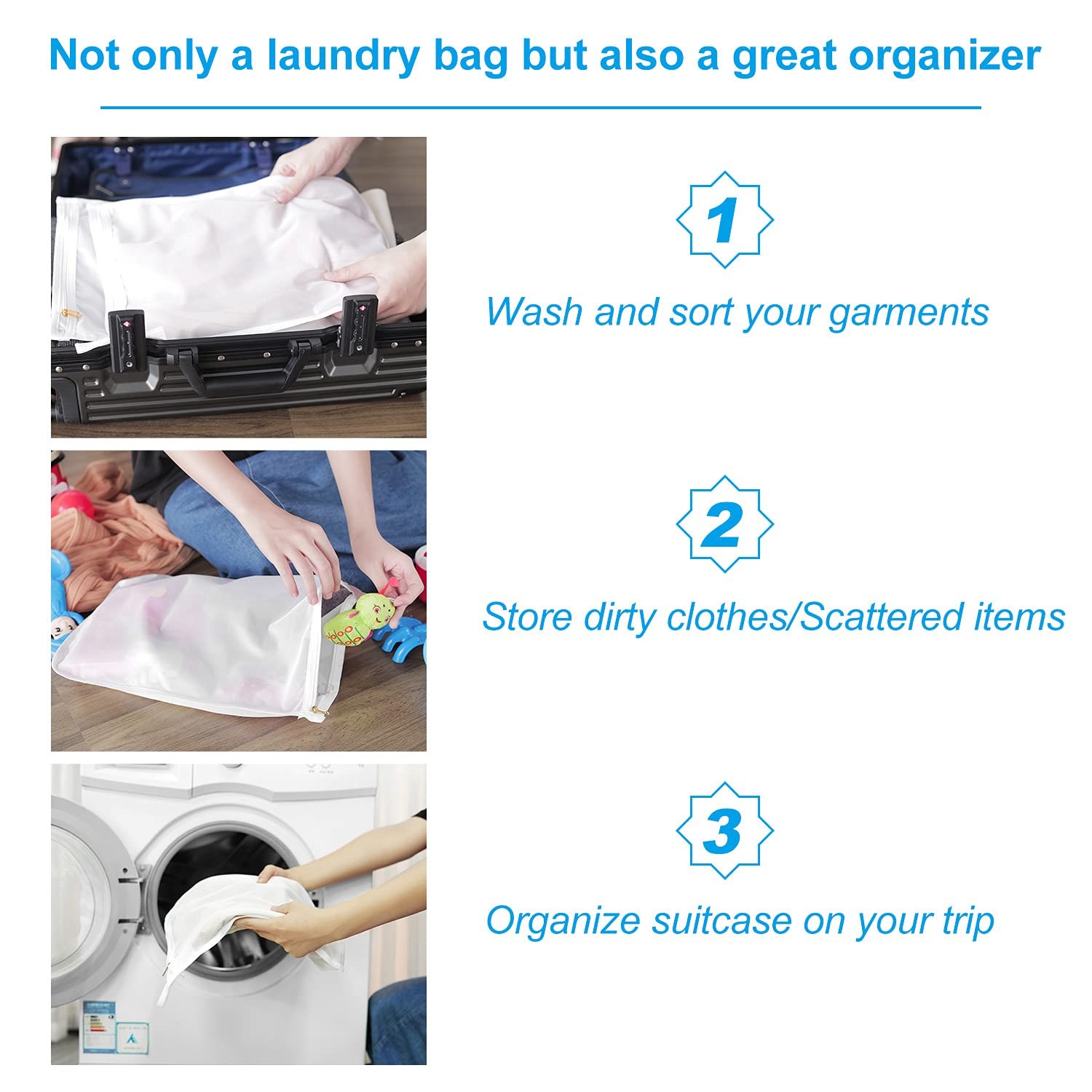 GOGOODA Delicates Laundry Bags, Fine Mesh Wash Bag 3 set (3 Medium), White